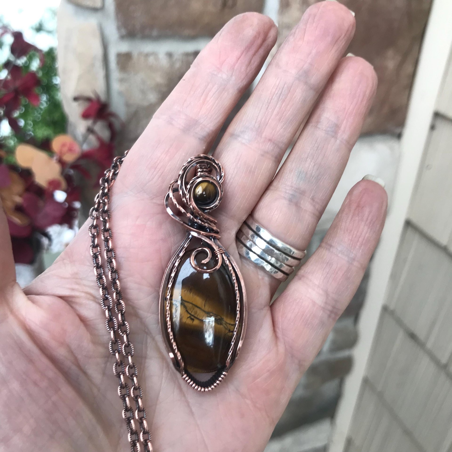 Tiger Eye Oval Copper Necklace