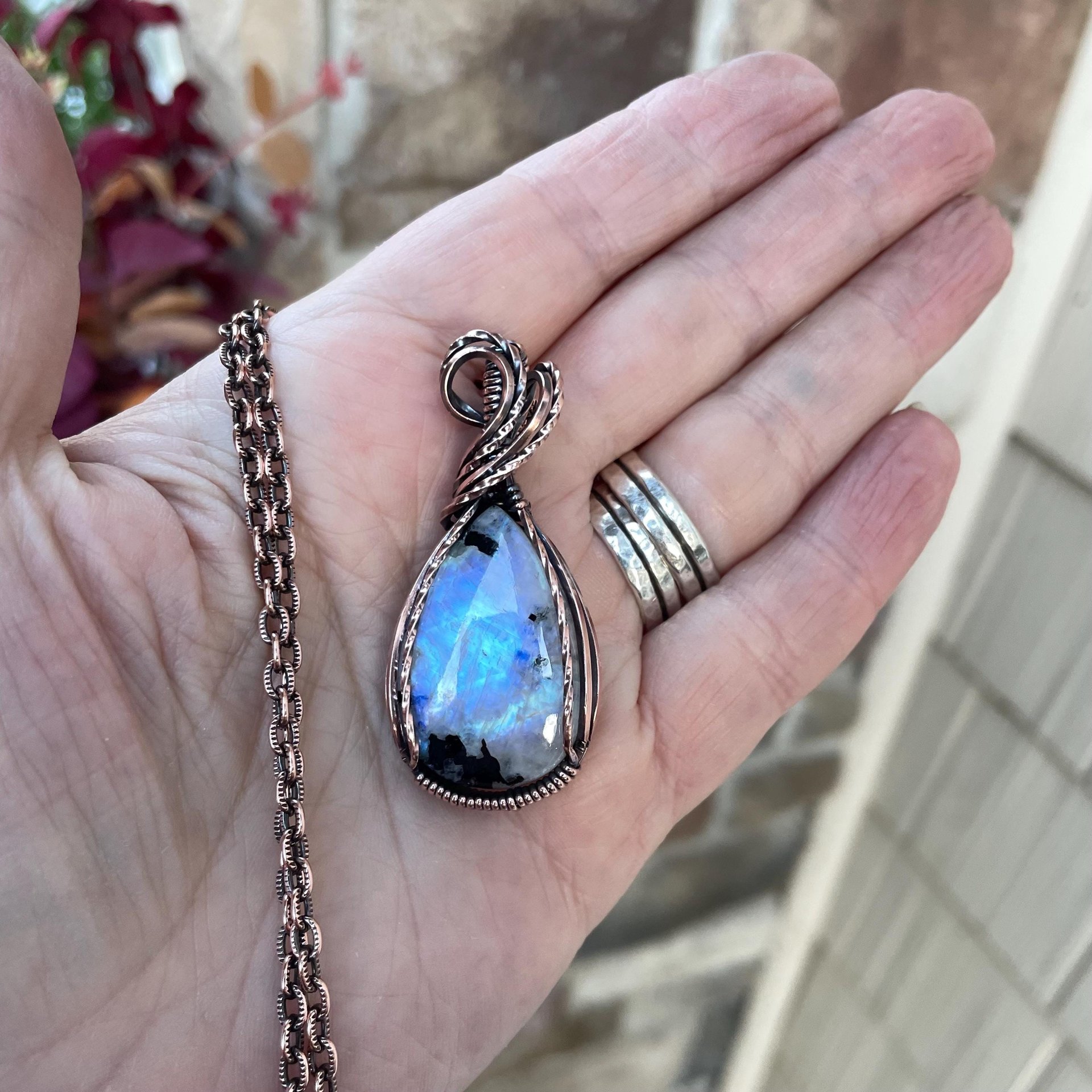 Moonstone with Black Tourmaline Copper Necklace