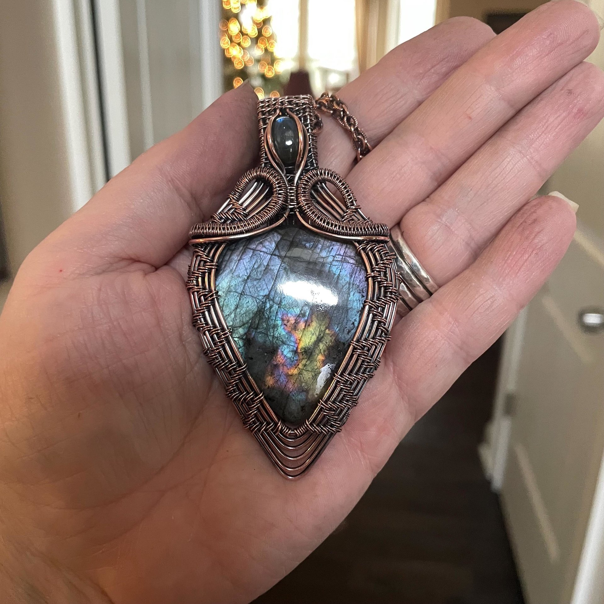 Blue Purple Labradorite Woven Pendant