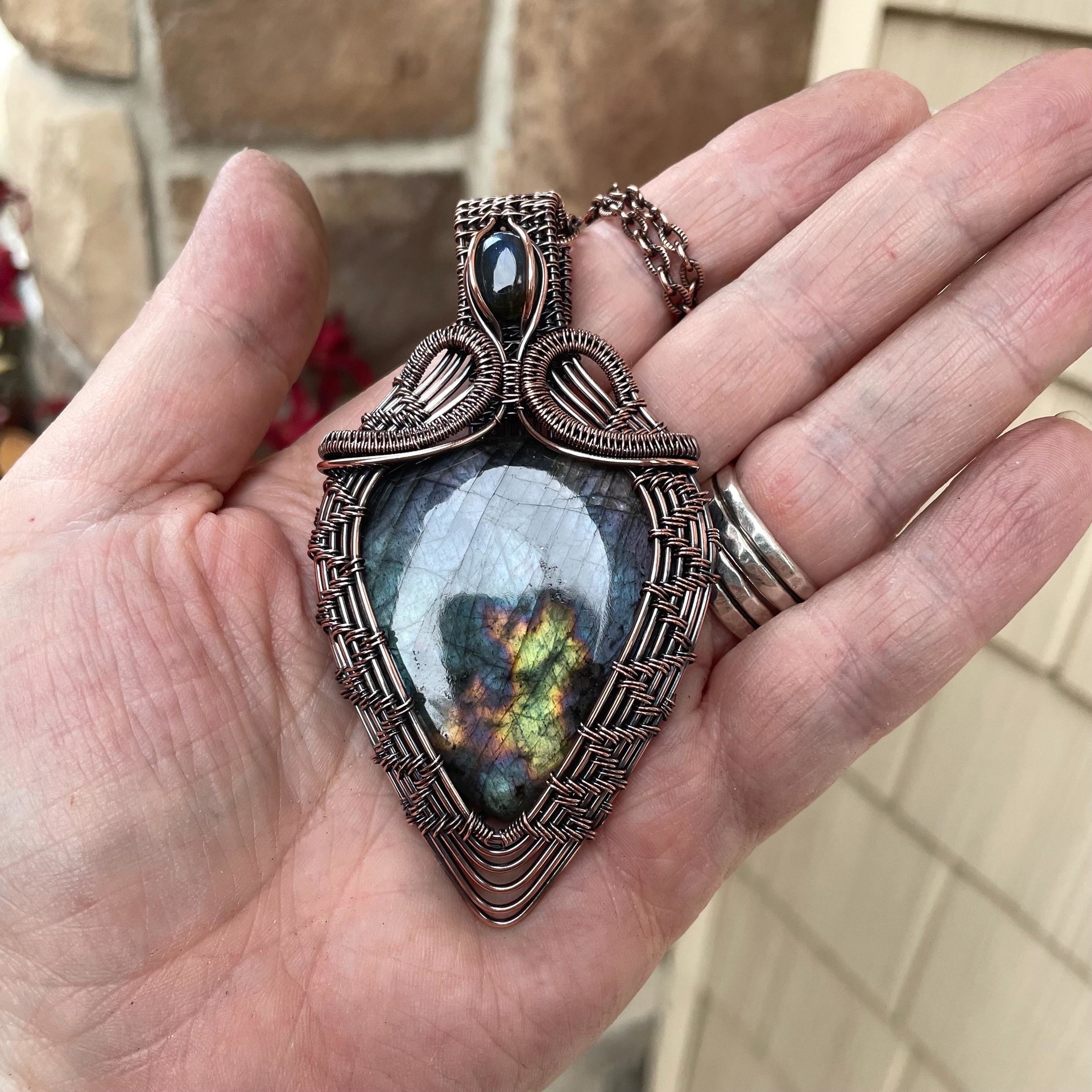 Blue Purple Labradorite Woven Pendant