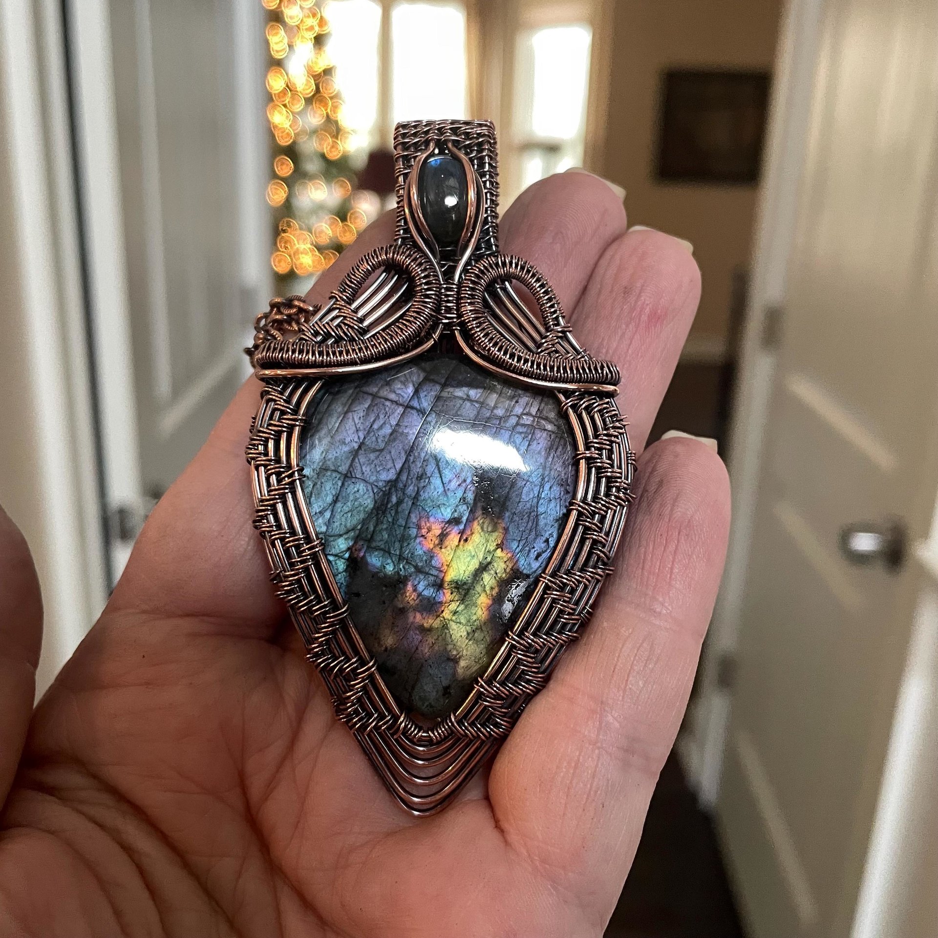 Blue Purple Labradorite Woven Pendant