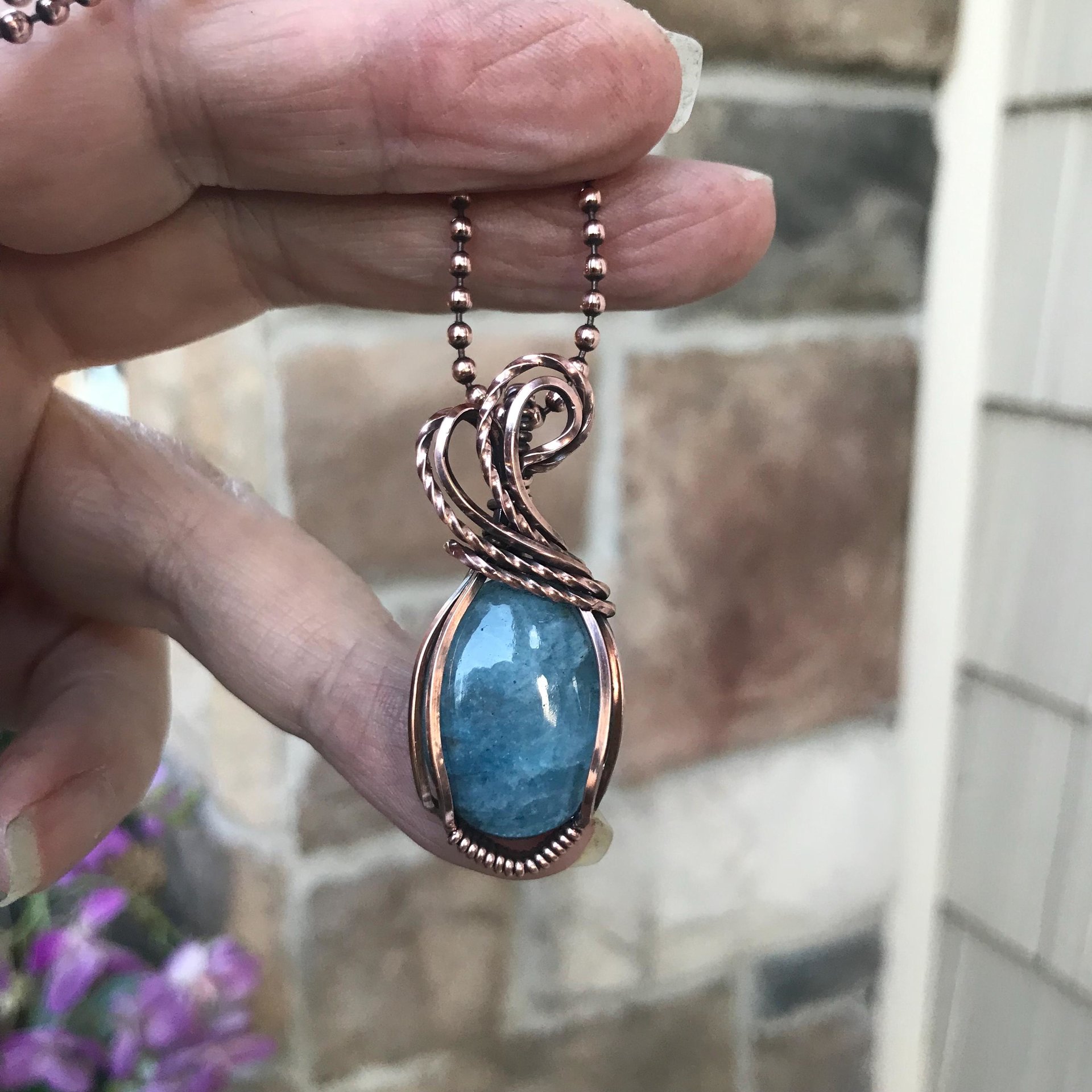 Aquamarine Small Oval Copper Necklace