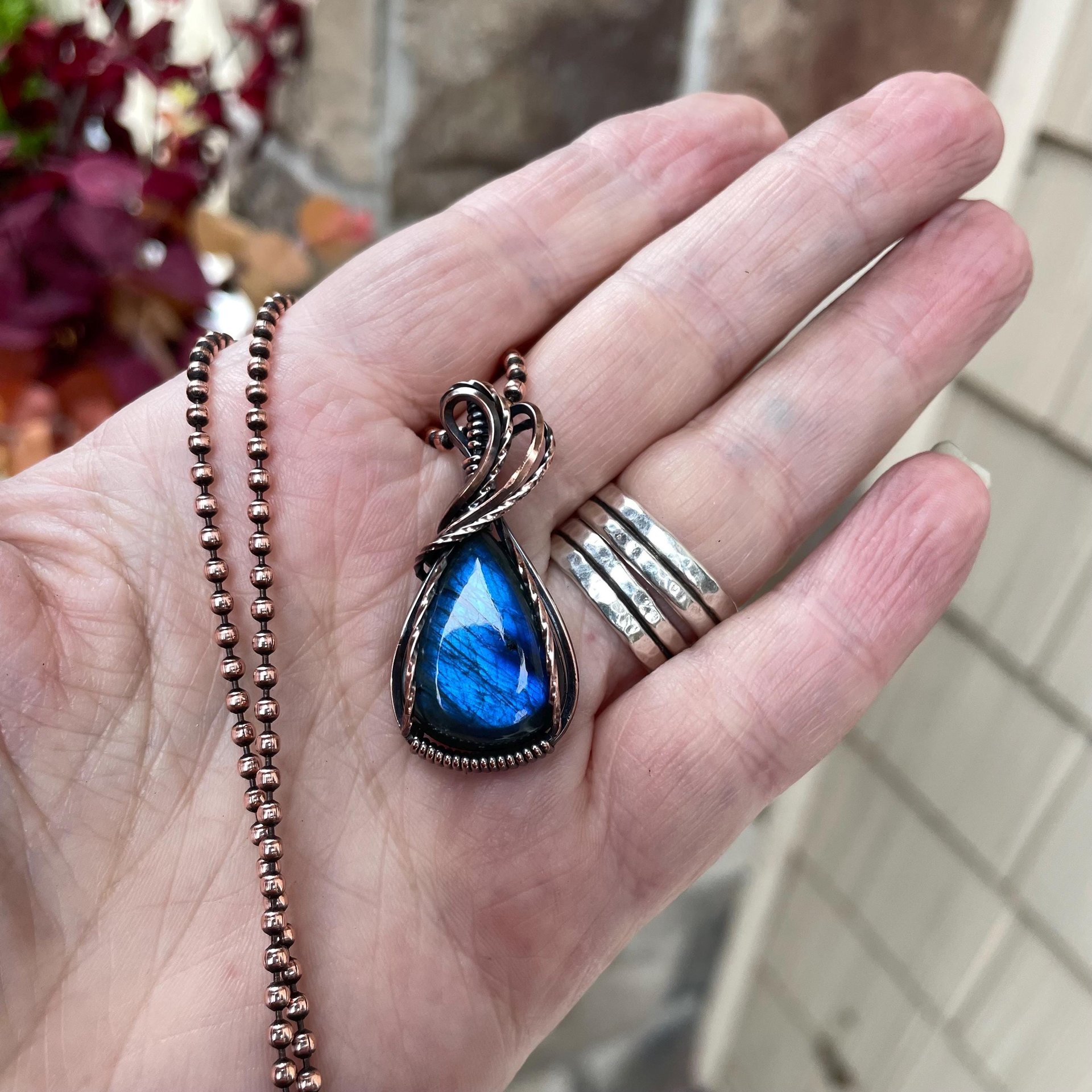 Blue Labradorite Small Copper Pendant