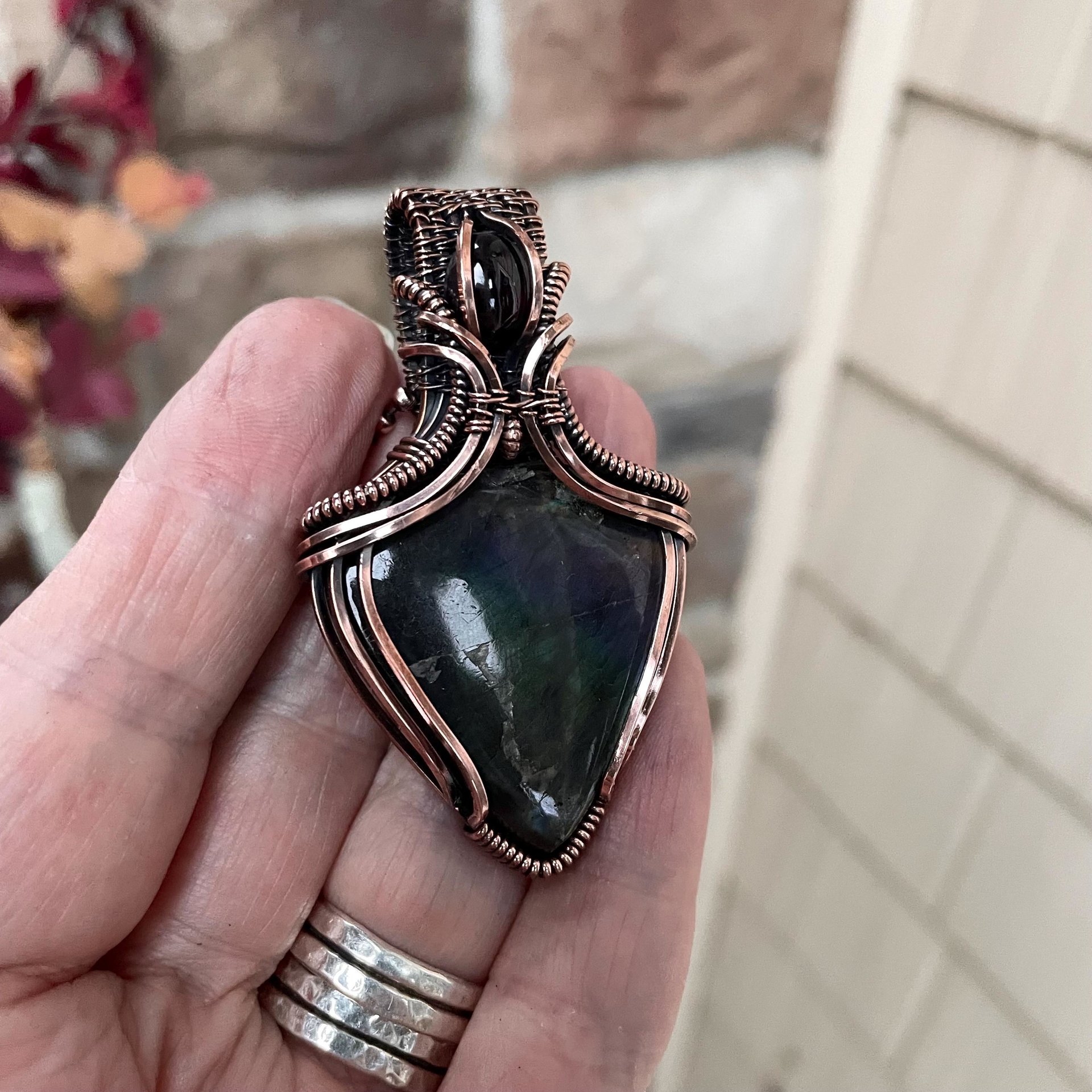 Teal Labradorite & Garnet Copper Necklace