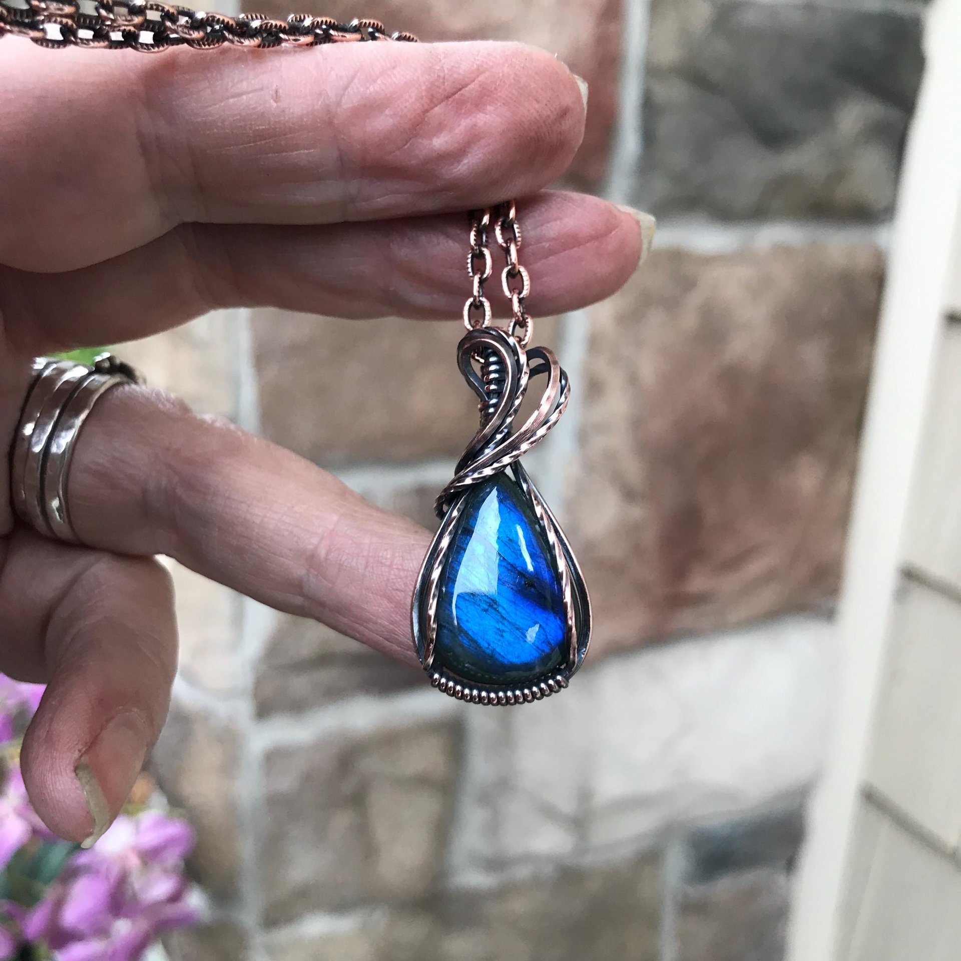 Blue Labradorite Small Copper Pendant