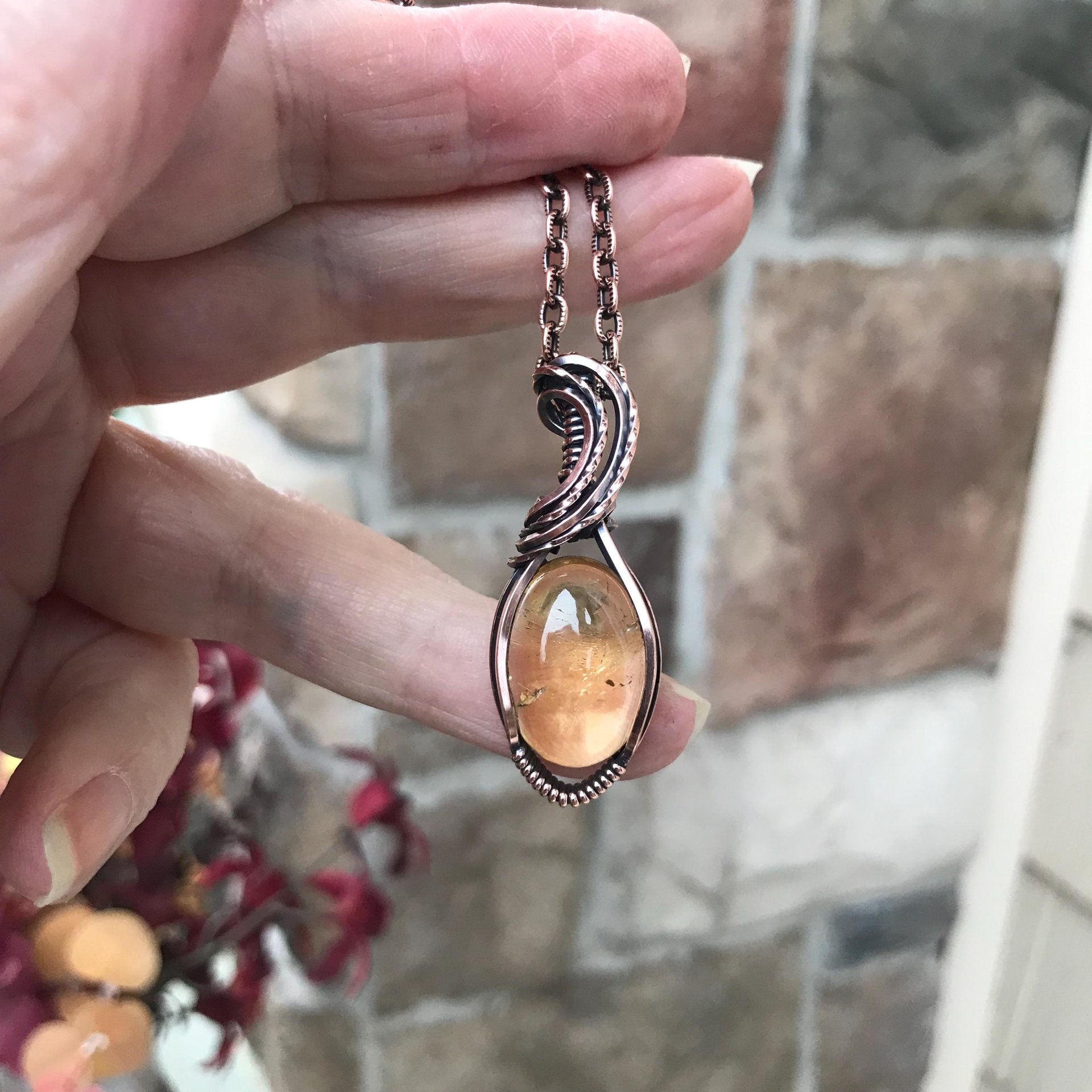 Citrine Quartz Copper Pendant