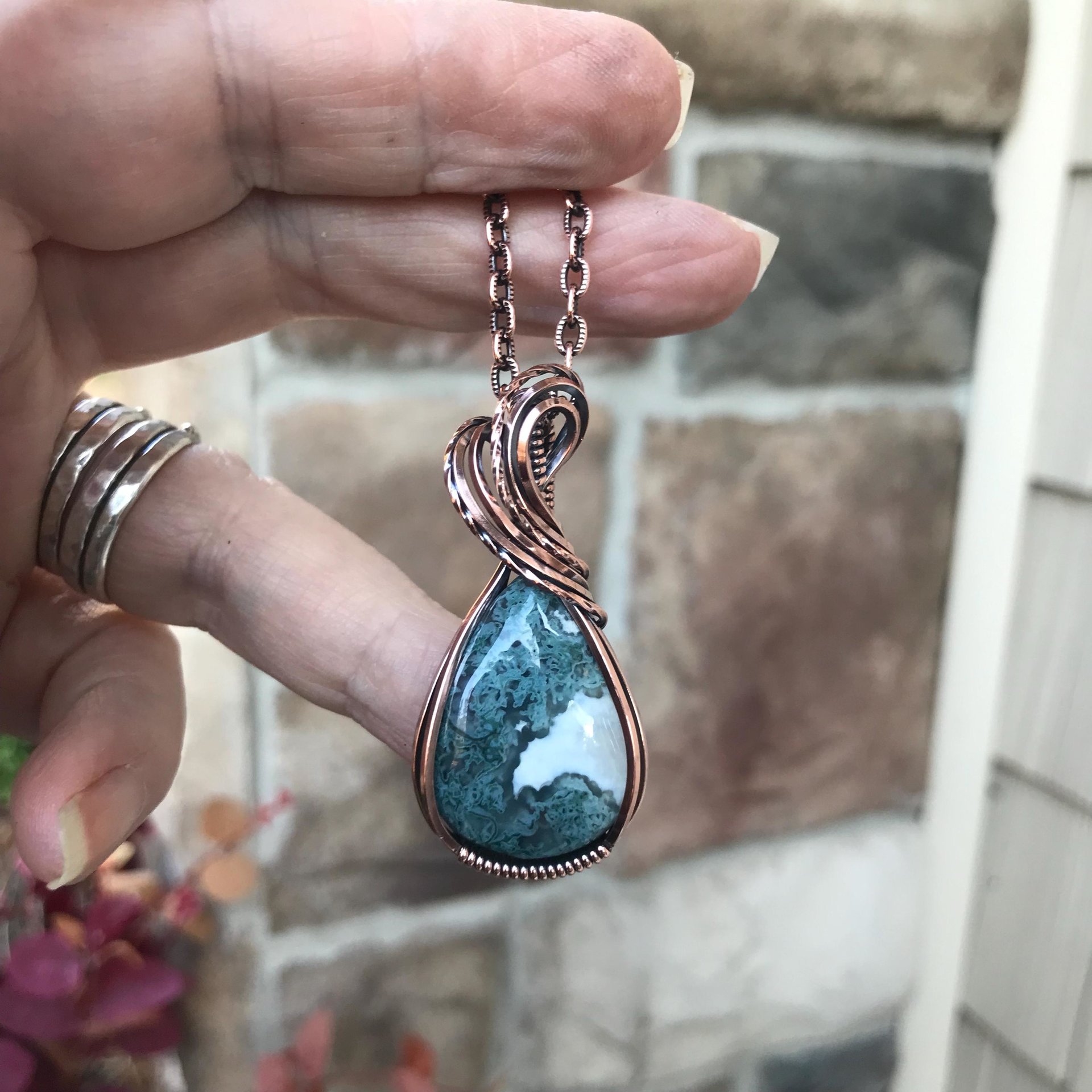 Teal Moss Agate Copper Necklace