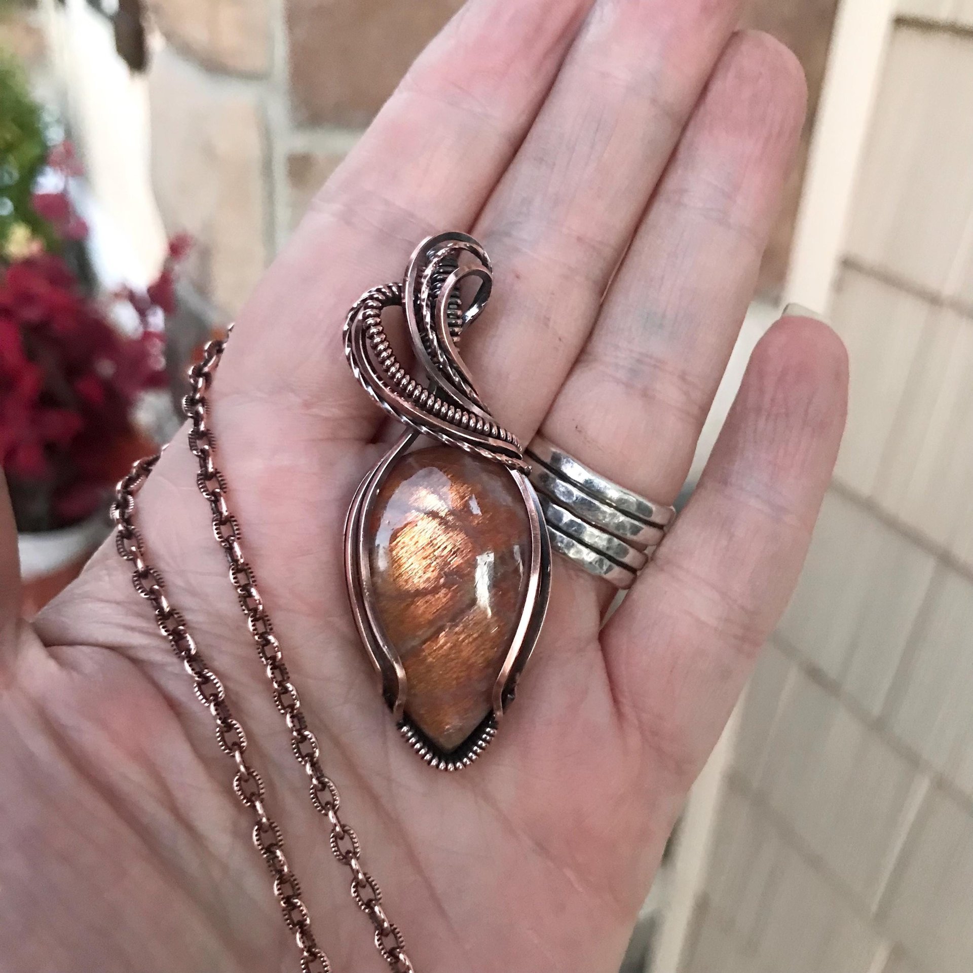 Golden Sunstone Copper Pendant