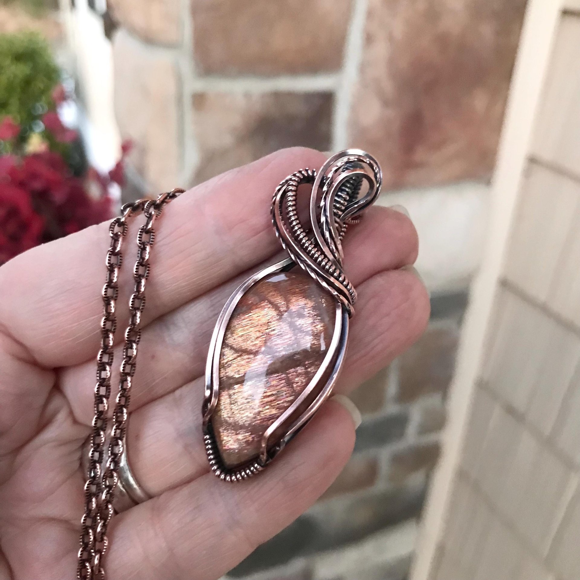 Golden Sunstone Copper Pendant