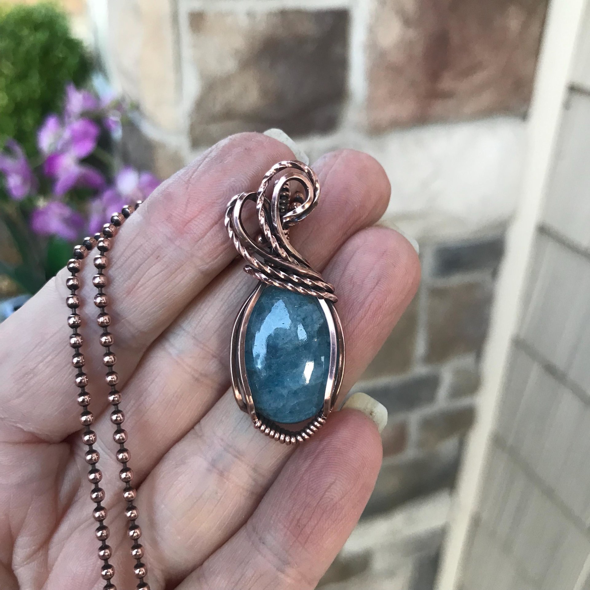 Aquamarine Small Oval Copper Necklace