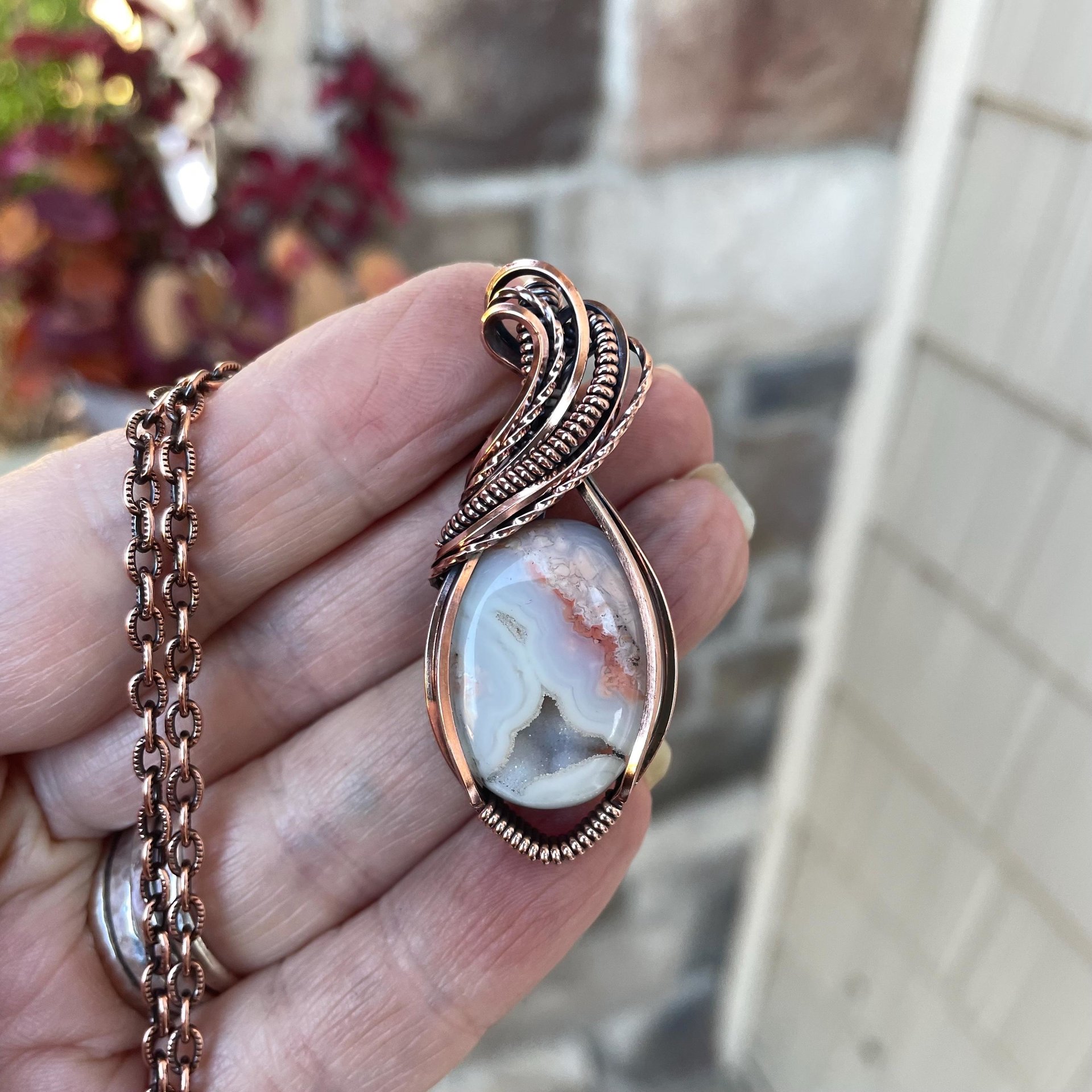 Cotton Candy Agate Druzy Oval Copper Necklace