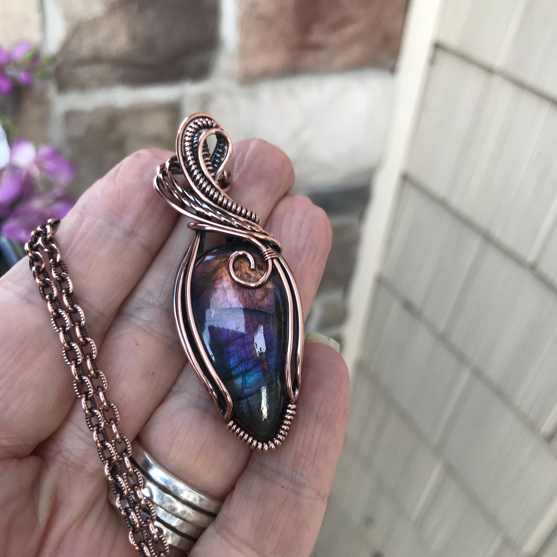 Purple Rainbow Labradorite Copper Pendant