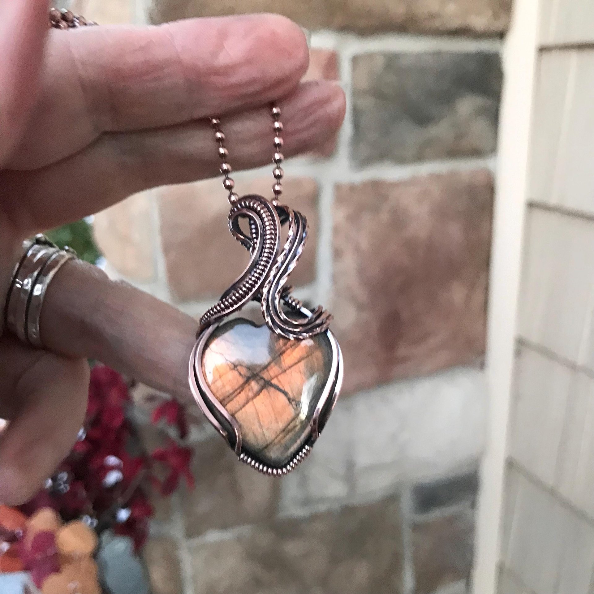 Golden Amber Labradorite Heart Copper Necklace