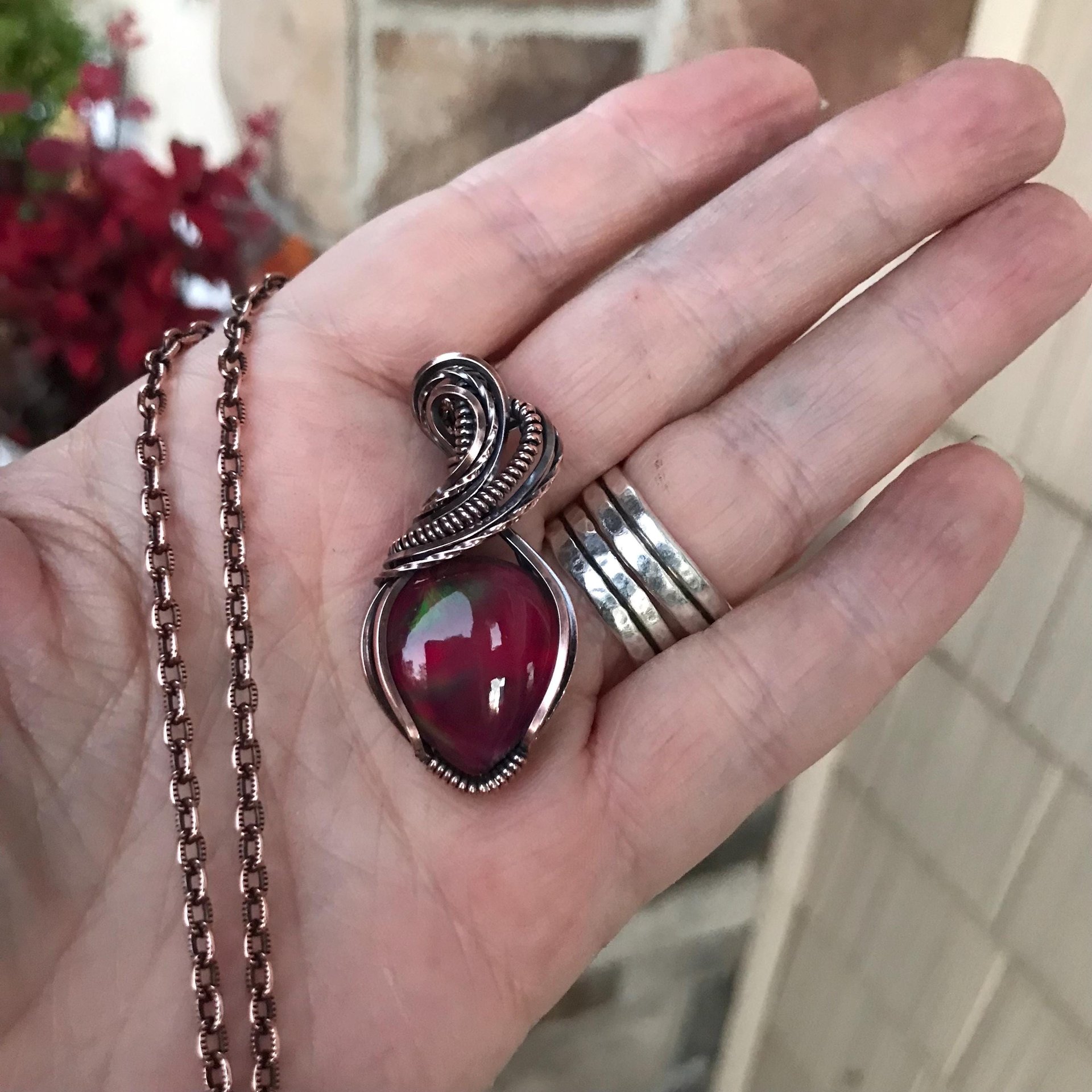 Maroon Aurora Opal Copper Necklace