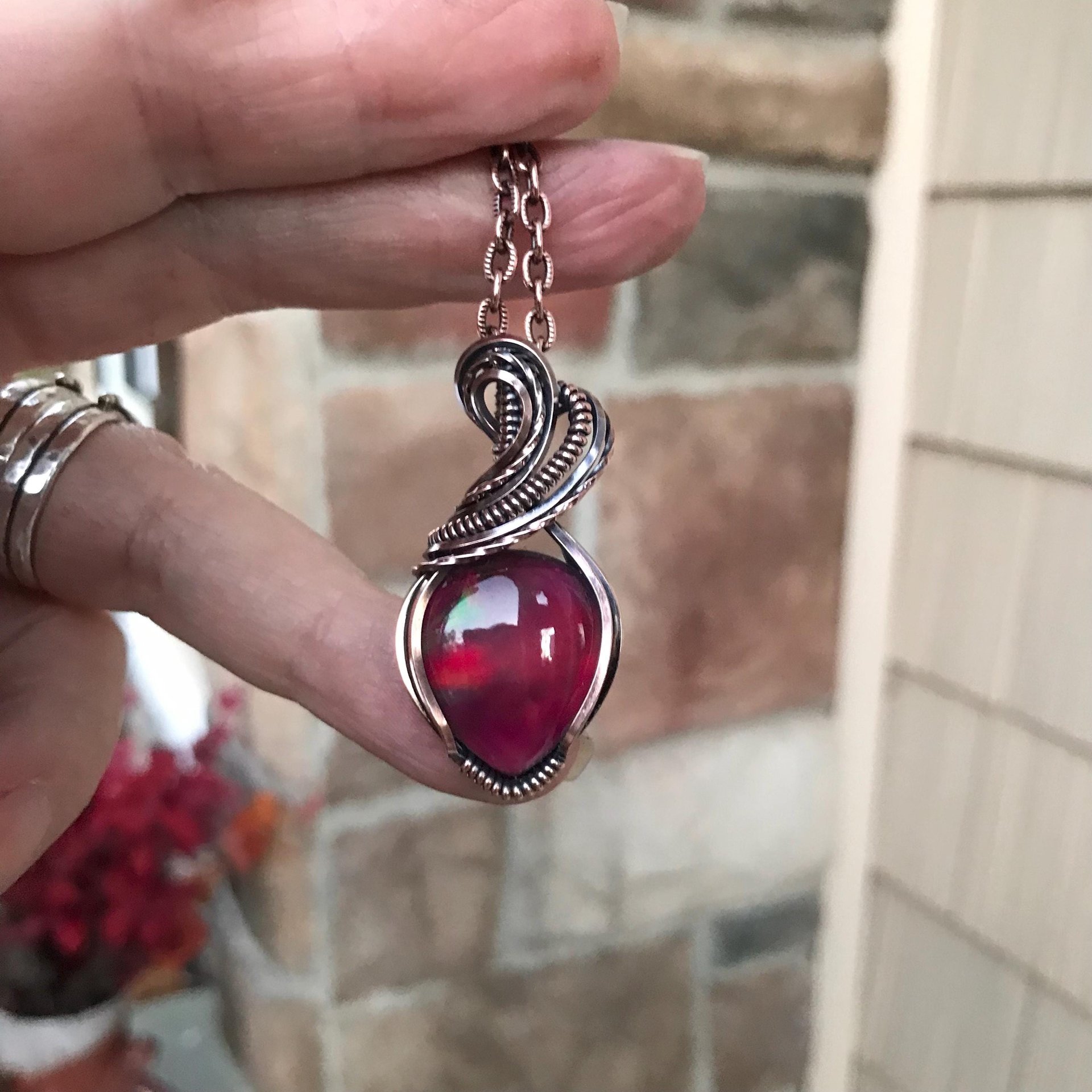 Maroon Aurora Opal Copper Necklace