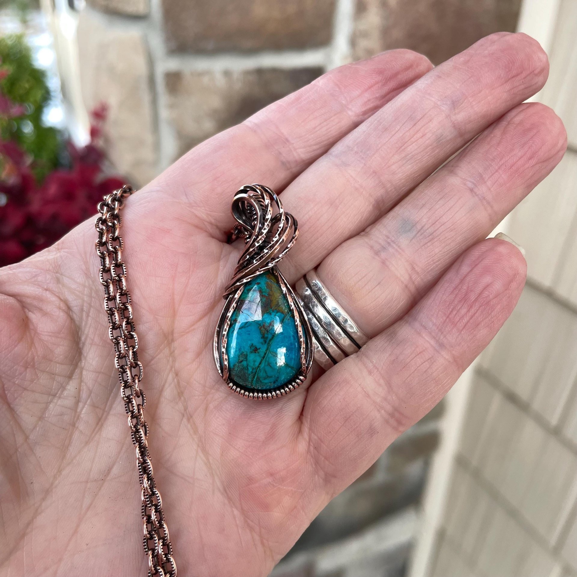 Chrysocolla Small Copper Pendant