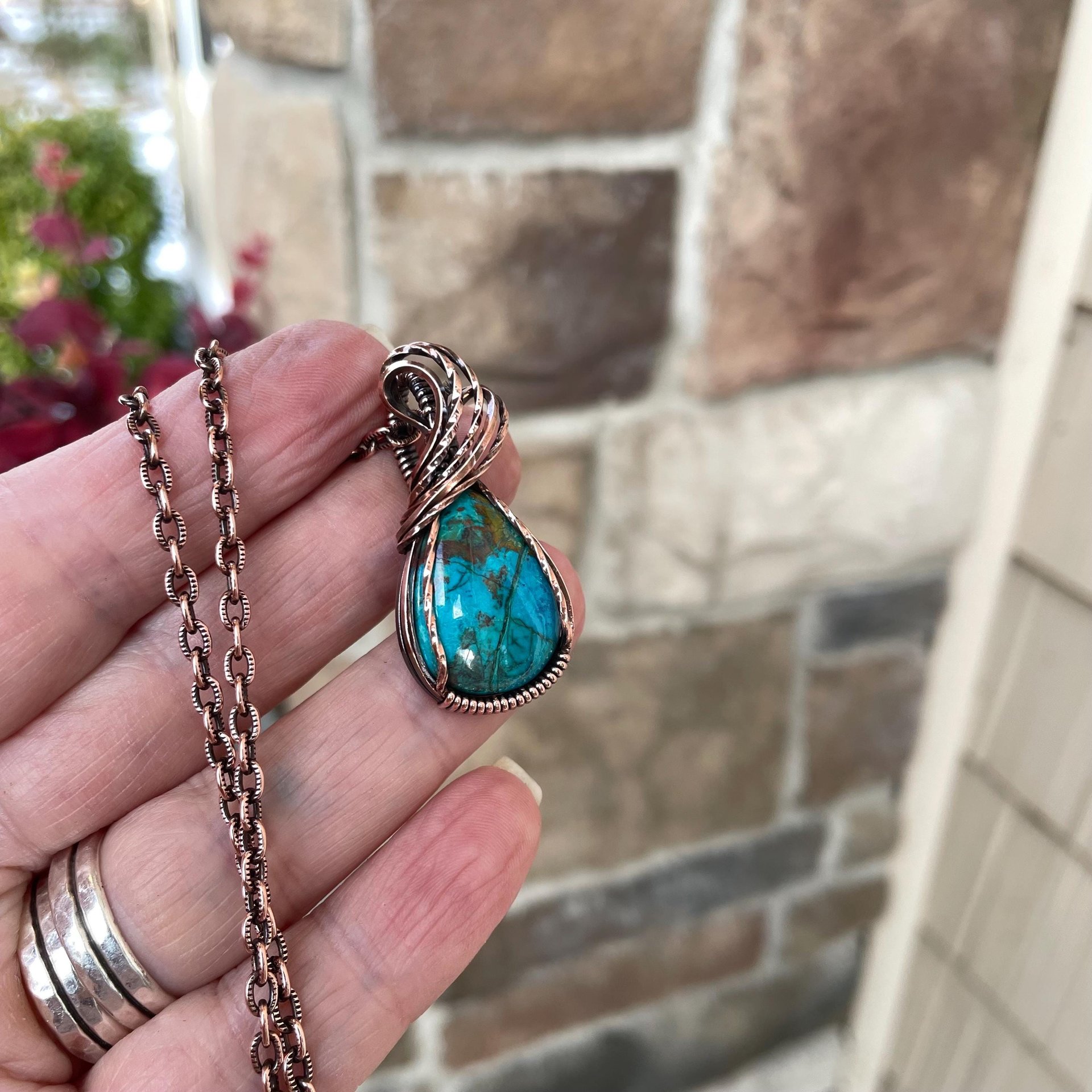 Chrysocolla Small Copper Pendant