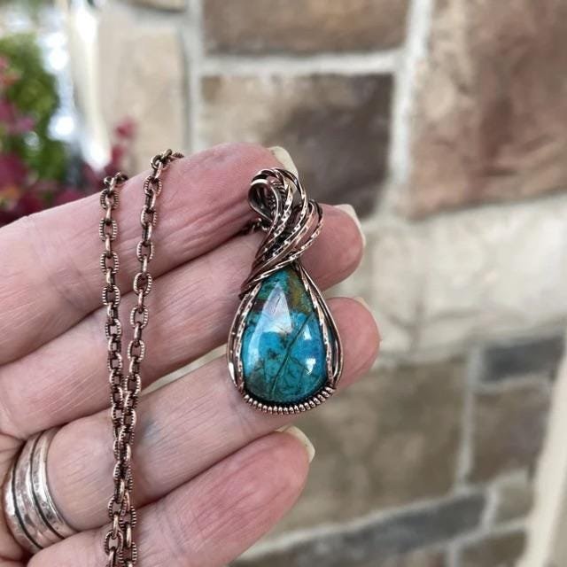 Chrysocolla Small Copper Pendant