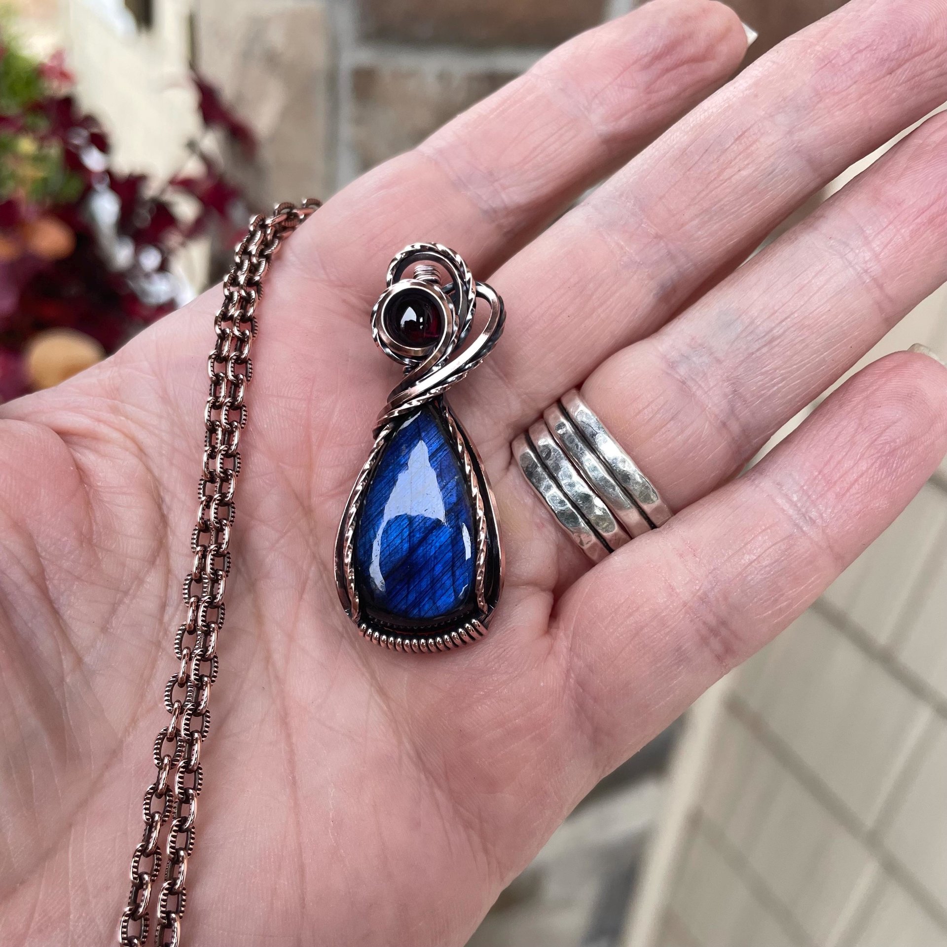 Blue Labradorite & Garnet Copper Necklace