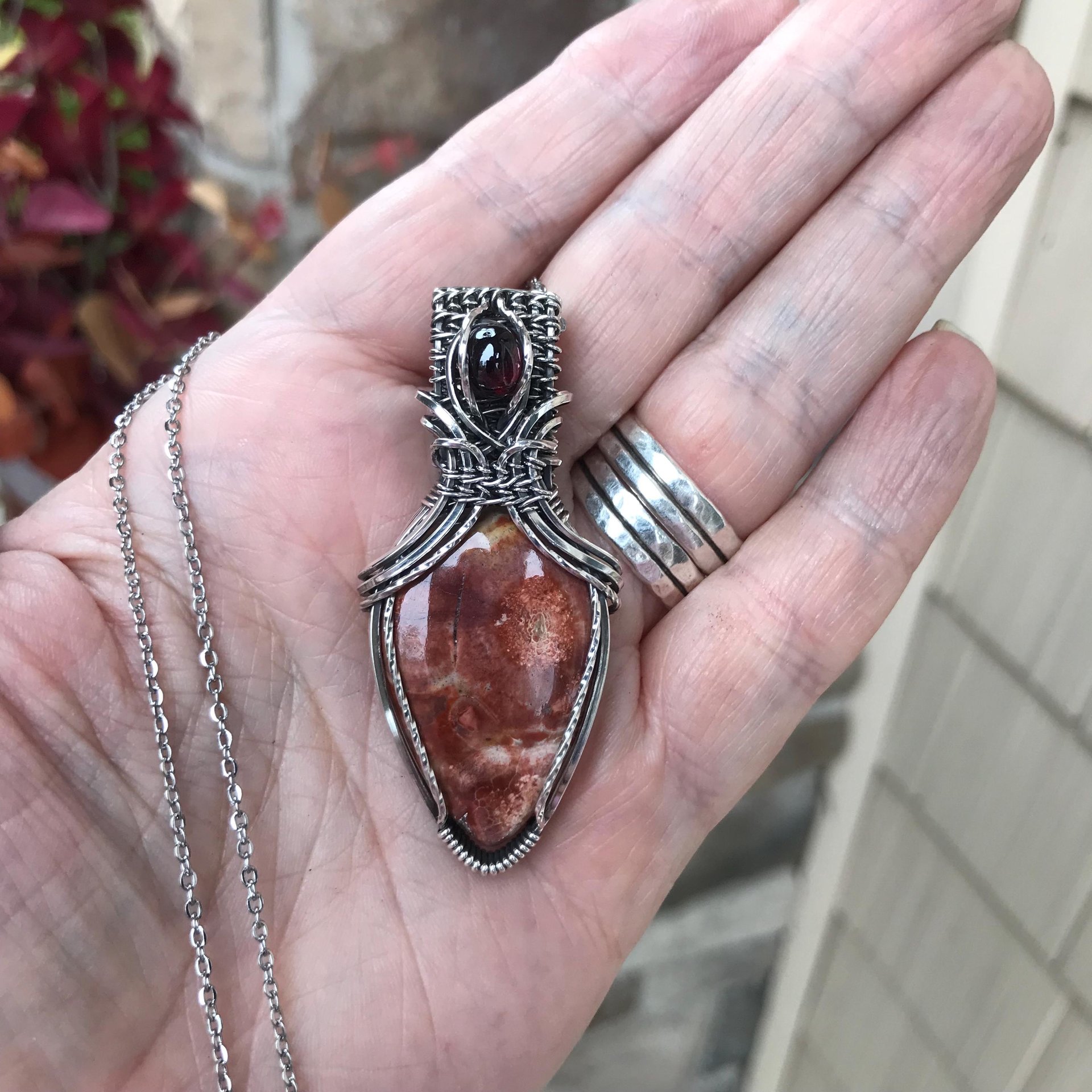 Wildeye Jasper & Garnet Silver Necklace