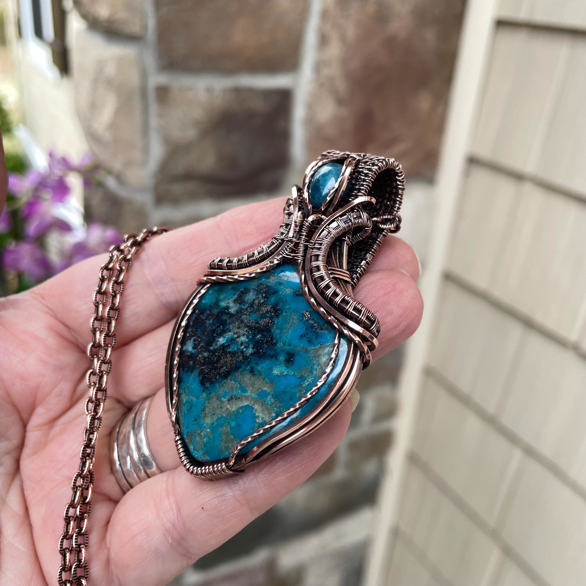 Turquoise & Apatite Copper Pendant