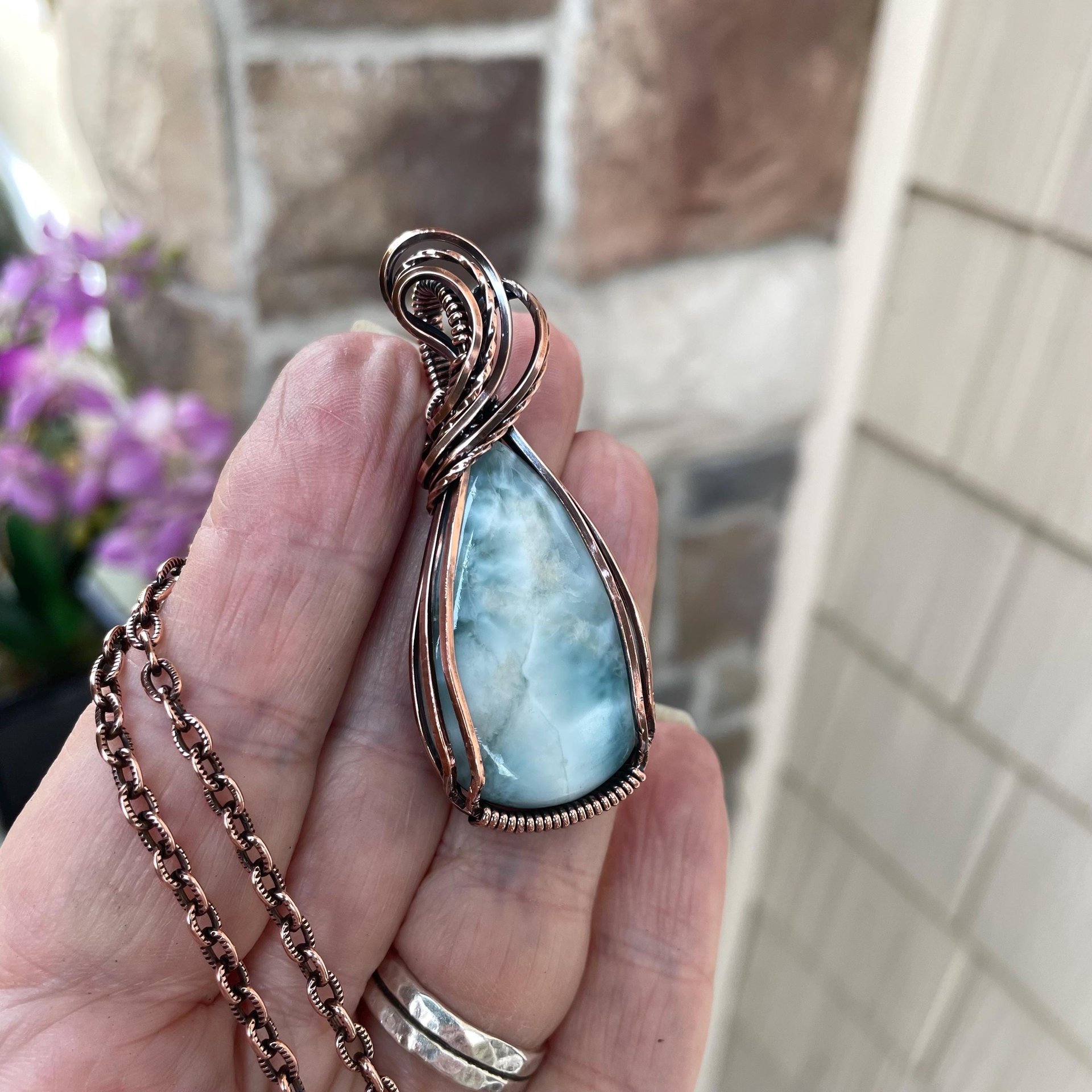 Larimar Teardrop Copper Necklace