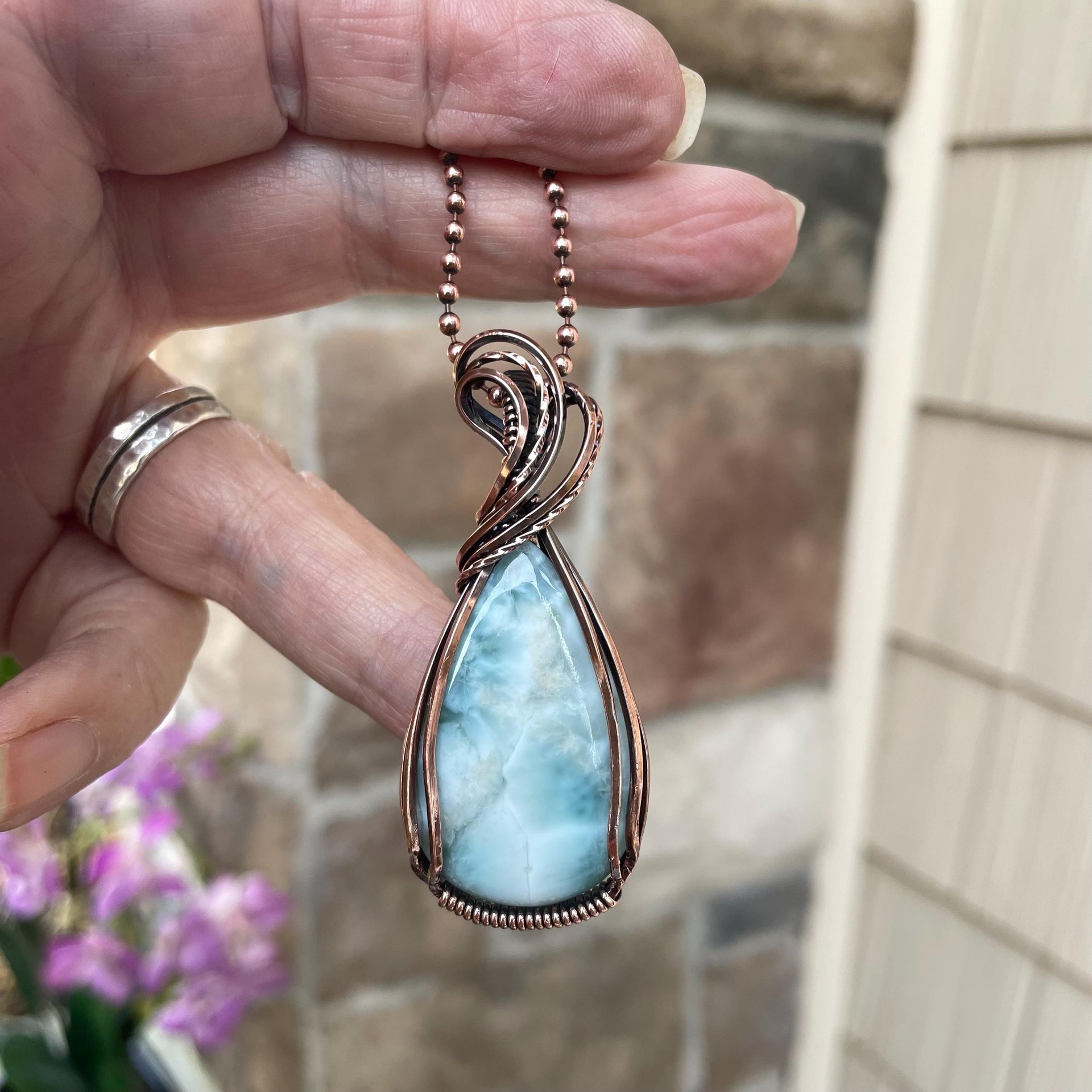 Larimar Teardrop Copper Necklace