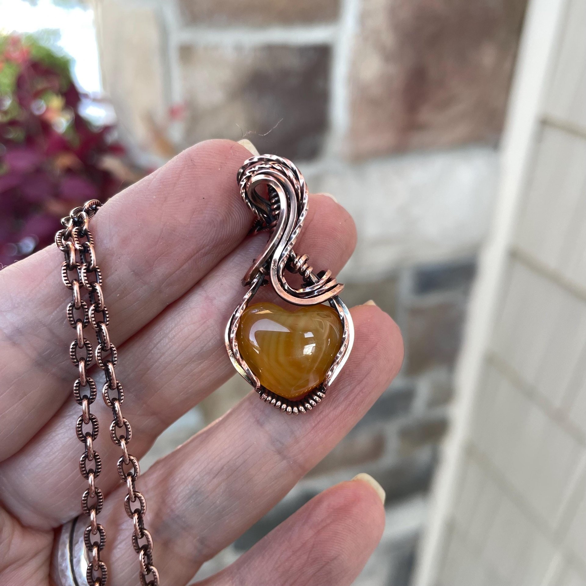 Carnelian Heart Copper Pendant