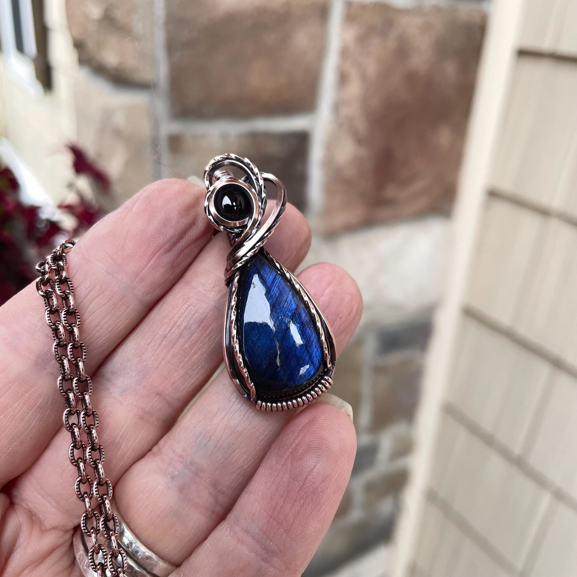Blue Labradorite & Garnet Copper Necklace