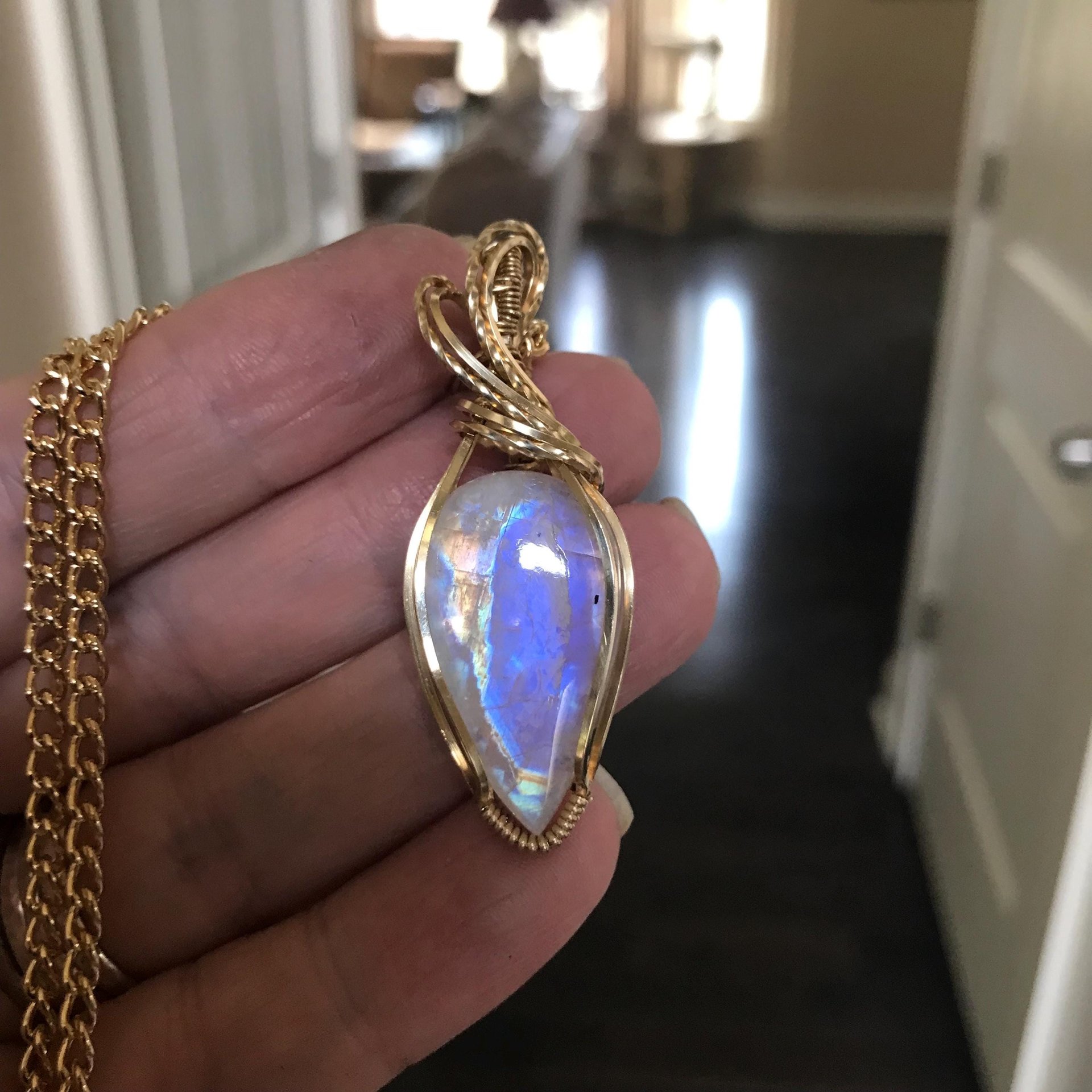 Rainbow Moonstone Brass Pendant