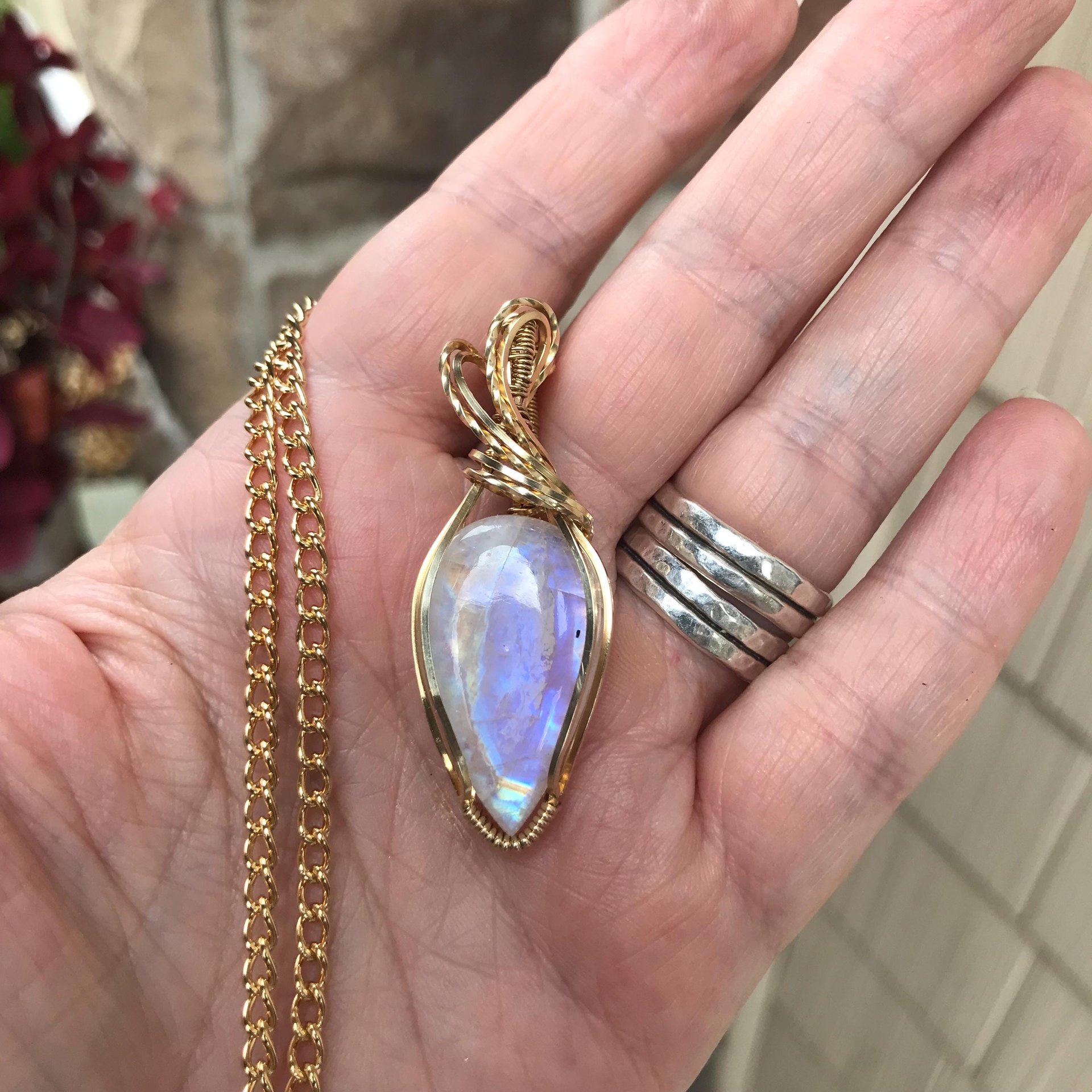 Rainbow Moonstone Brass Pendant