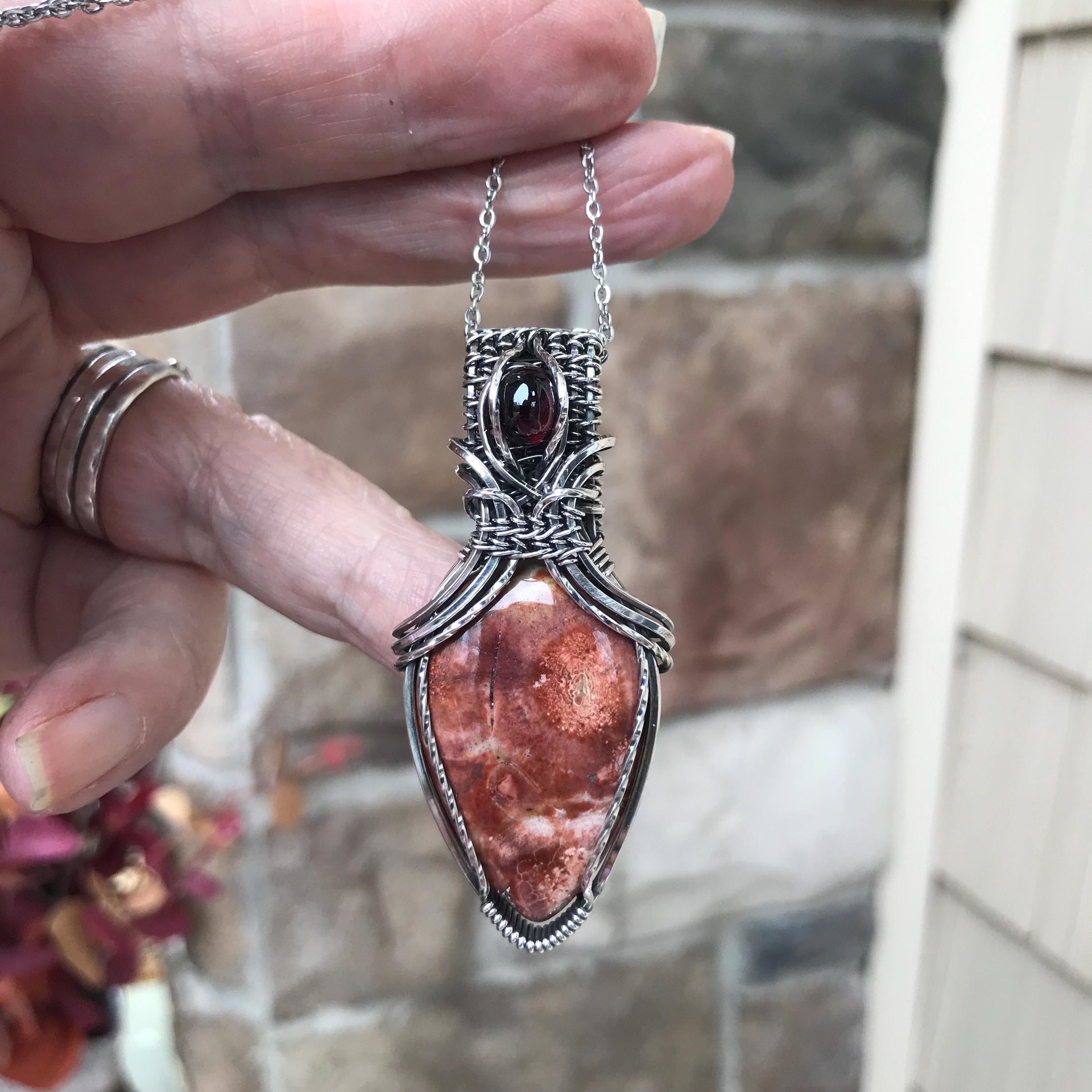 Wildeye Jasper & Garnet Silver Necklace