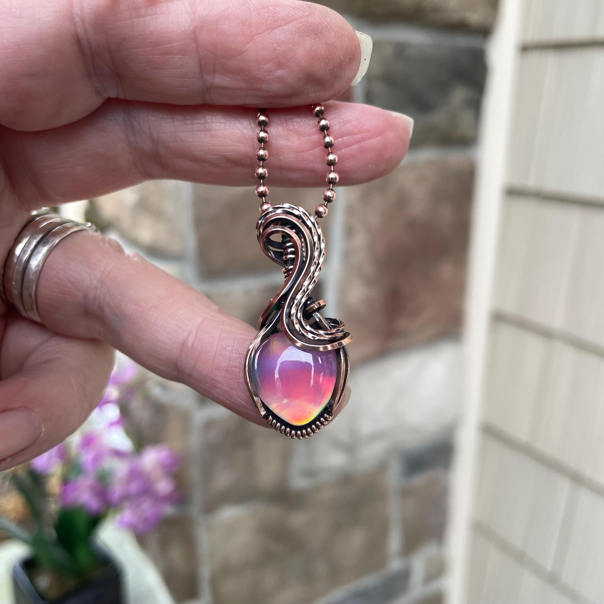 Aurora Opal Rainbow Copper Necklace