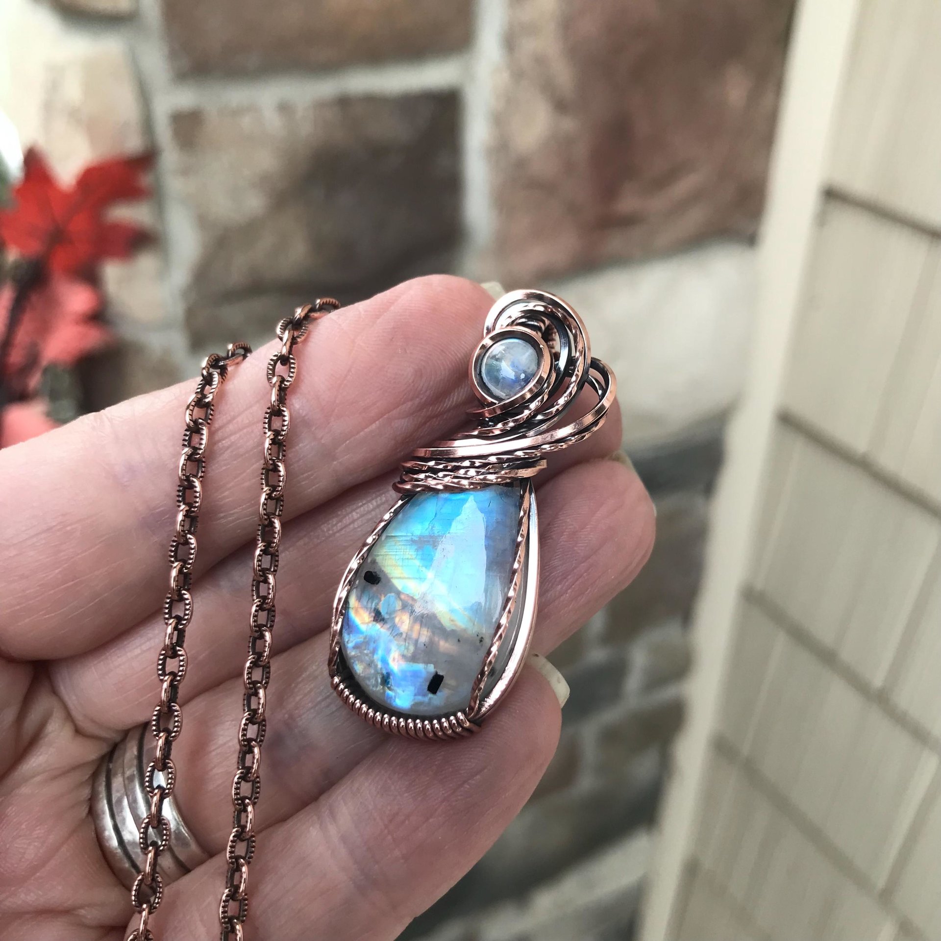 Rainbow Moonstone Copper Necklace