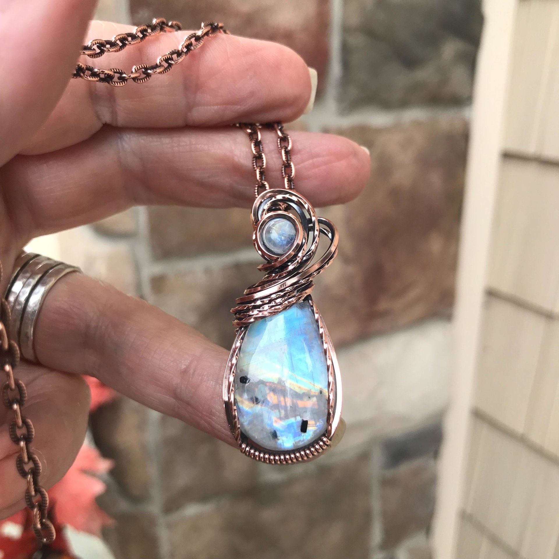 Rainbow Moonstone Copper Necklace