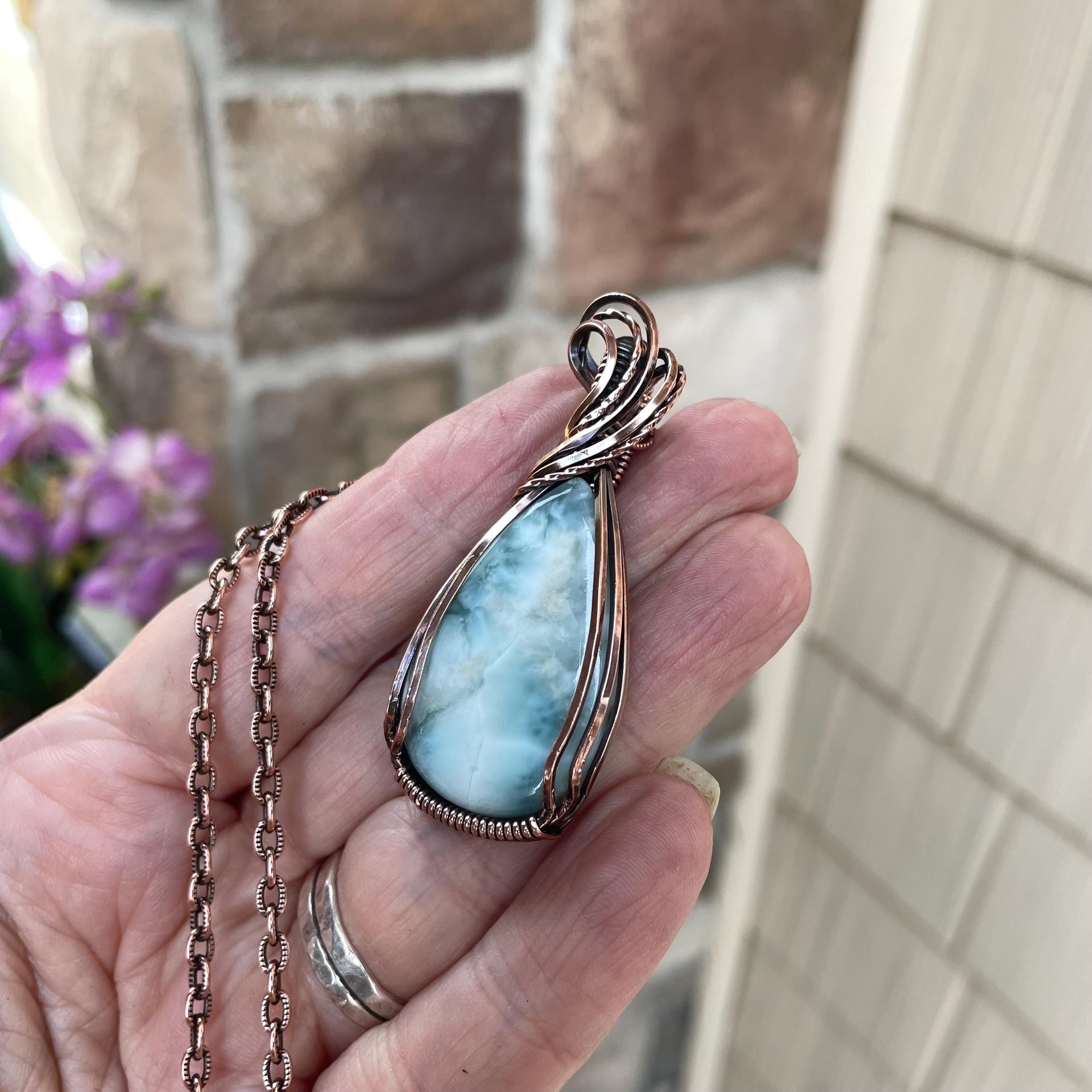 Larimar Teardrop Copper Necklace