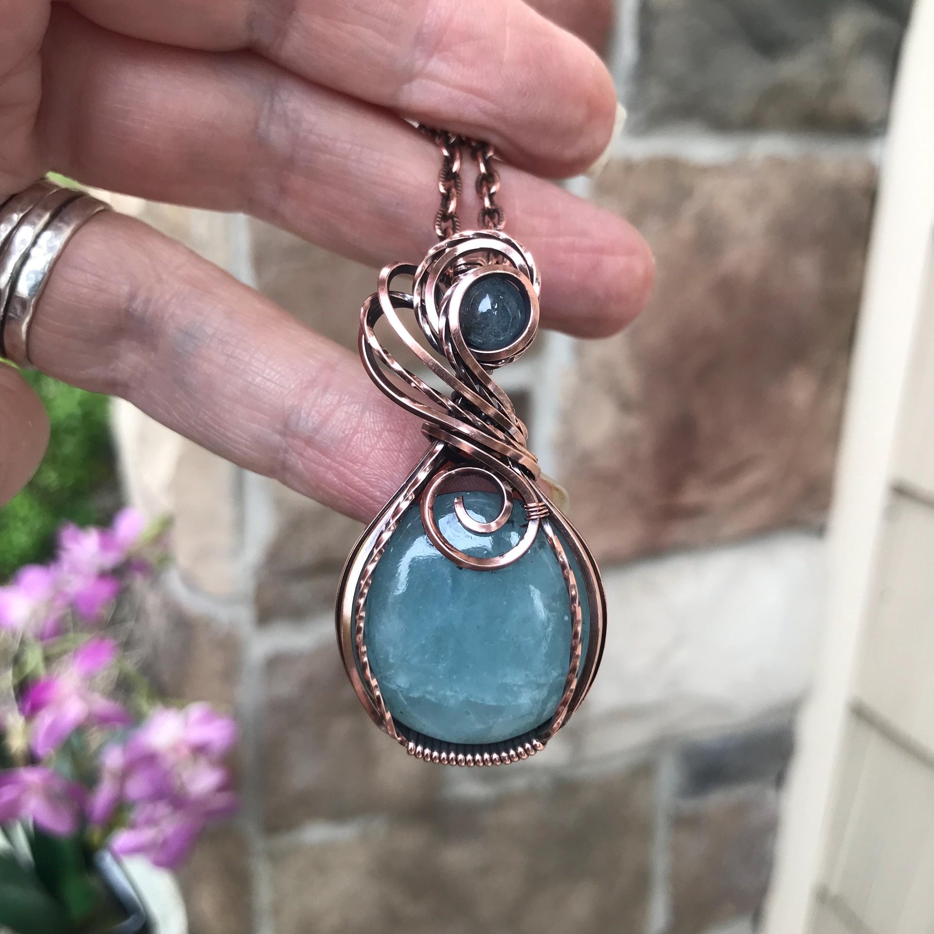 Aquamarine Copper Swirly Necklace