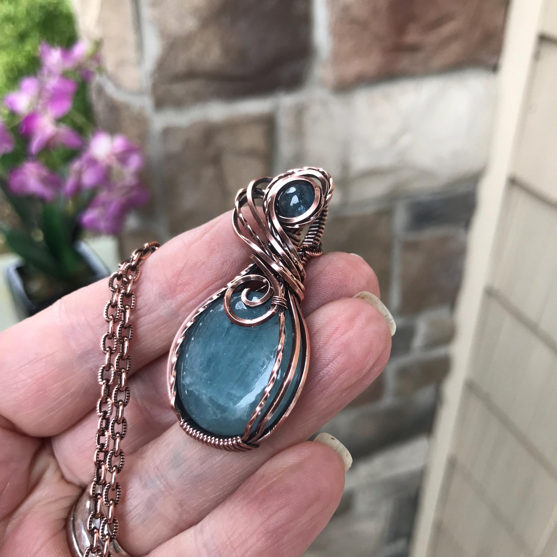 Aquamarine Copper Swirly Necklace