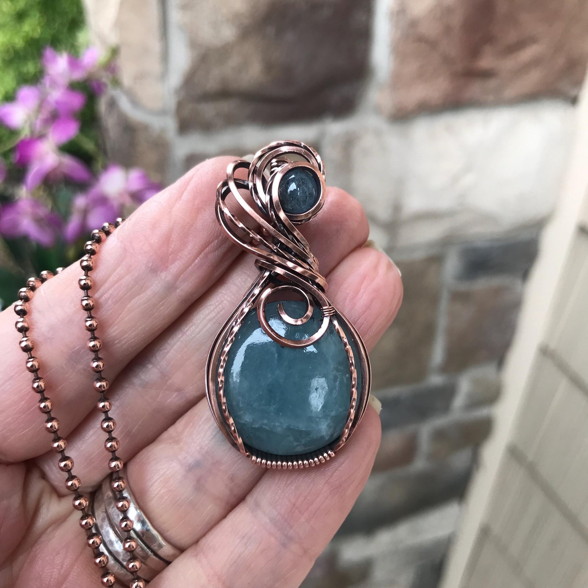 Aquamarine Copper Swirly Necklace