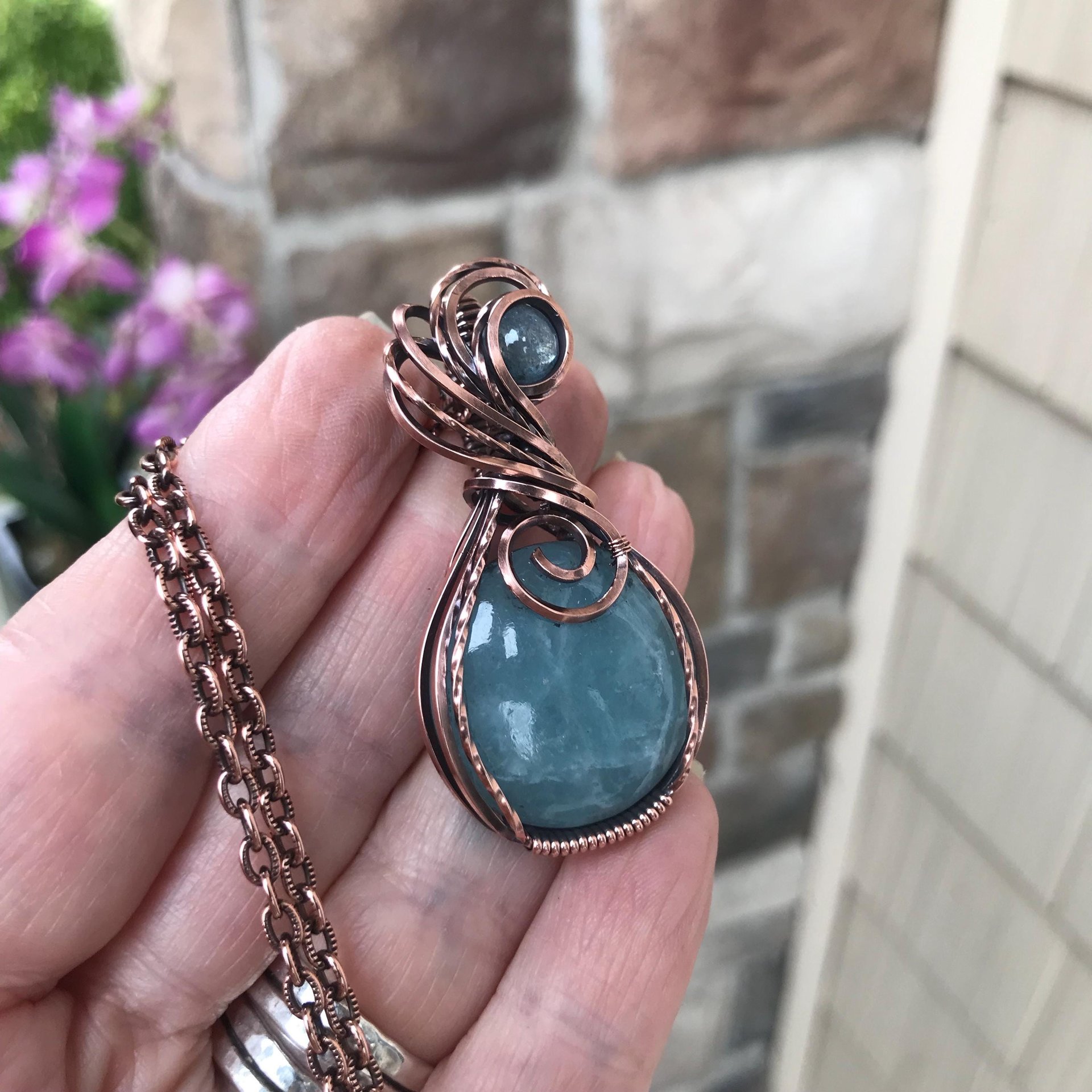 Aquamarine Copper Swirly Necklace