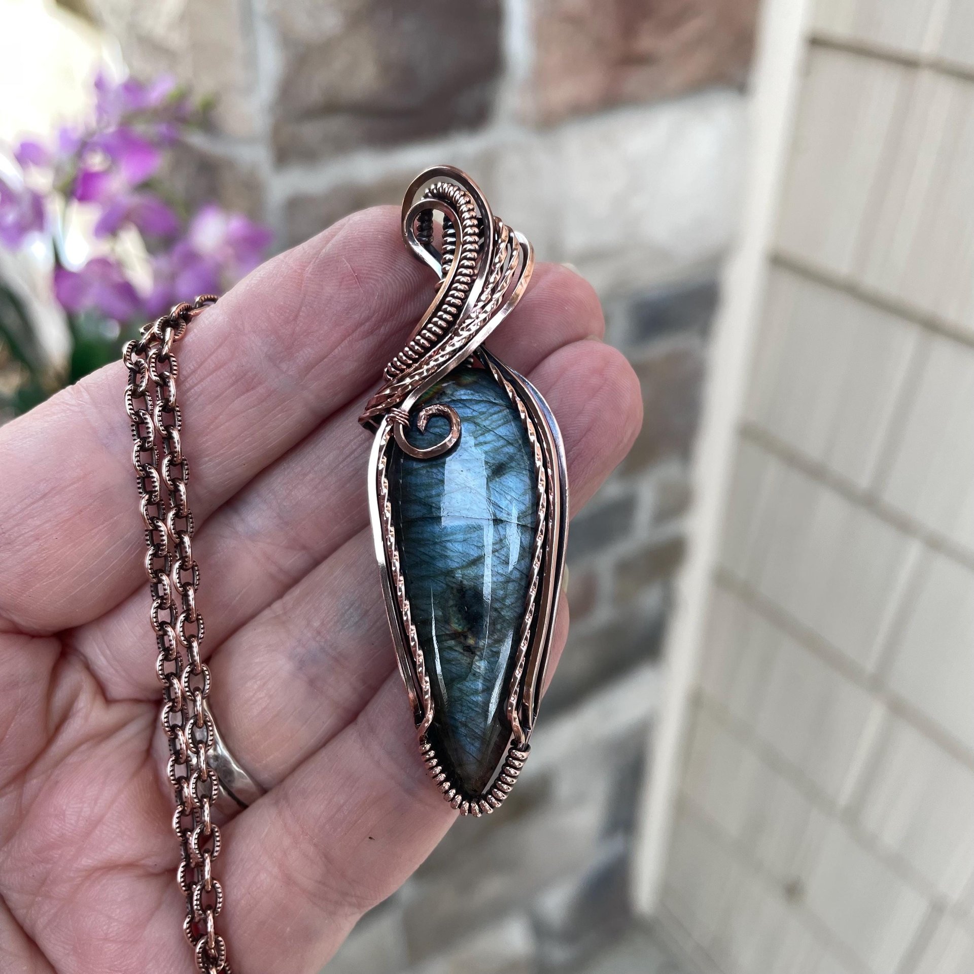 Slate Blue & Green Labradorite Copper Necklace