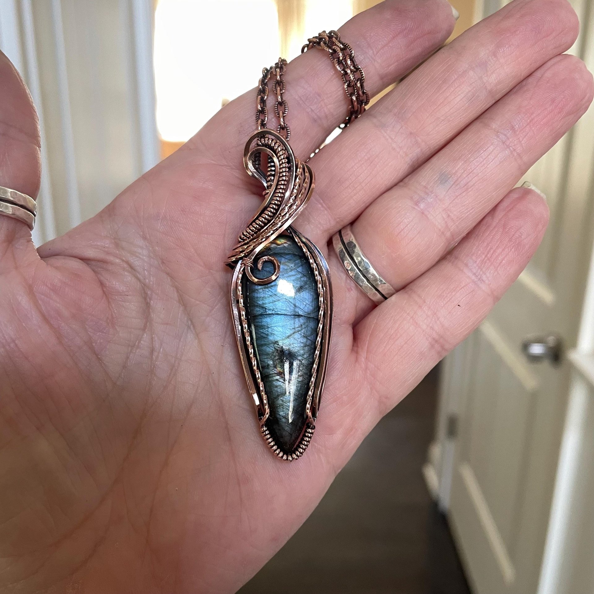 Slate Blue & Green Labradorite Copper Necklace
