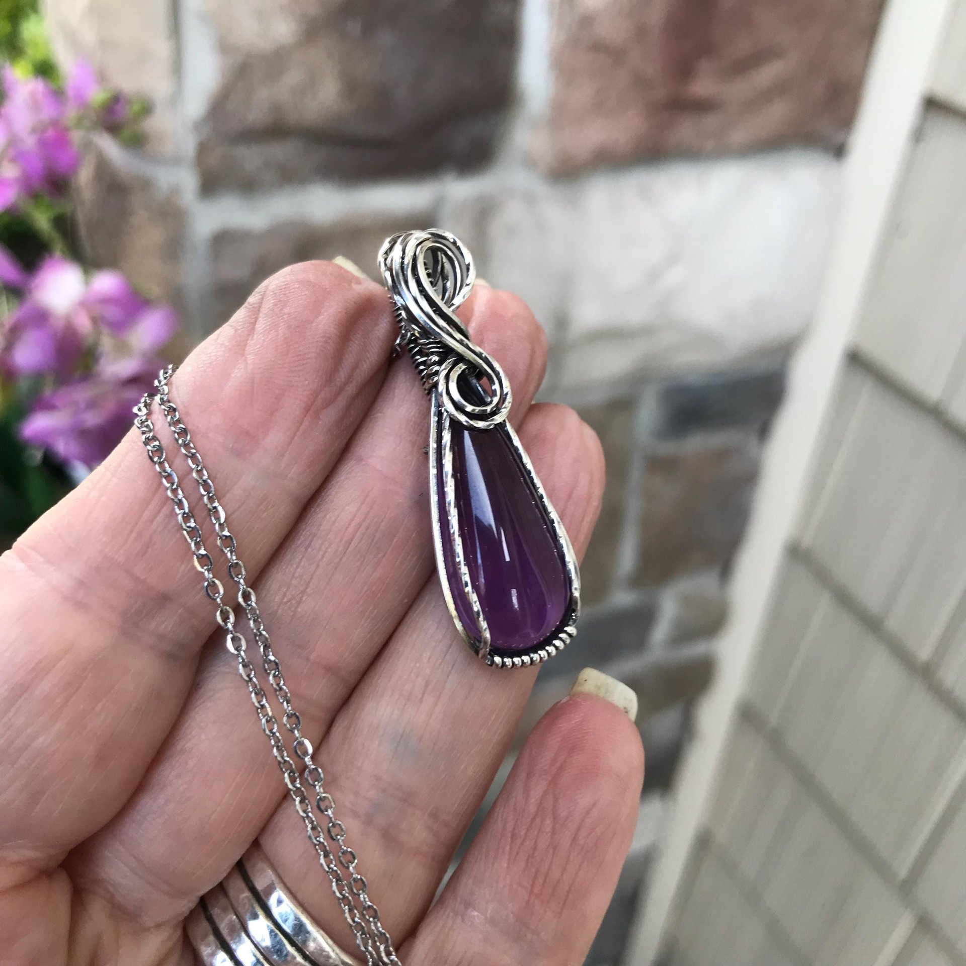 Amethyst Silver Wire Wrapped Necklace