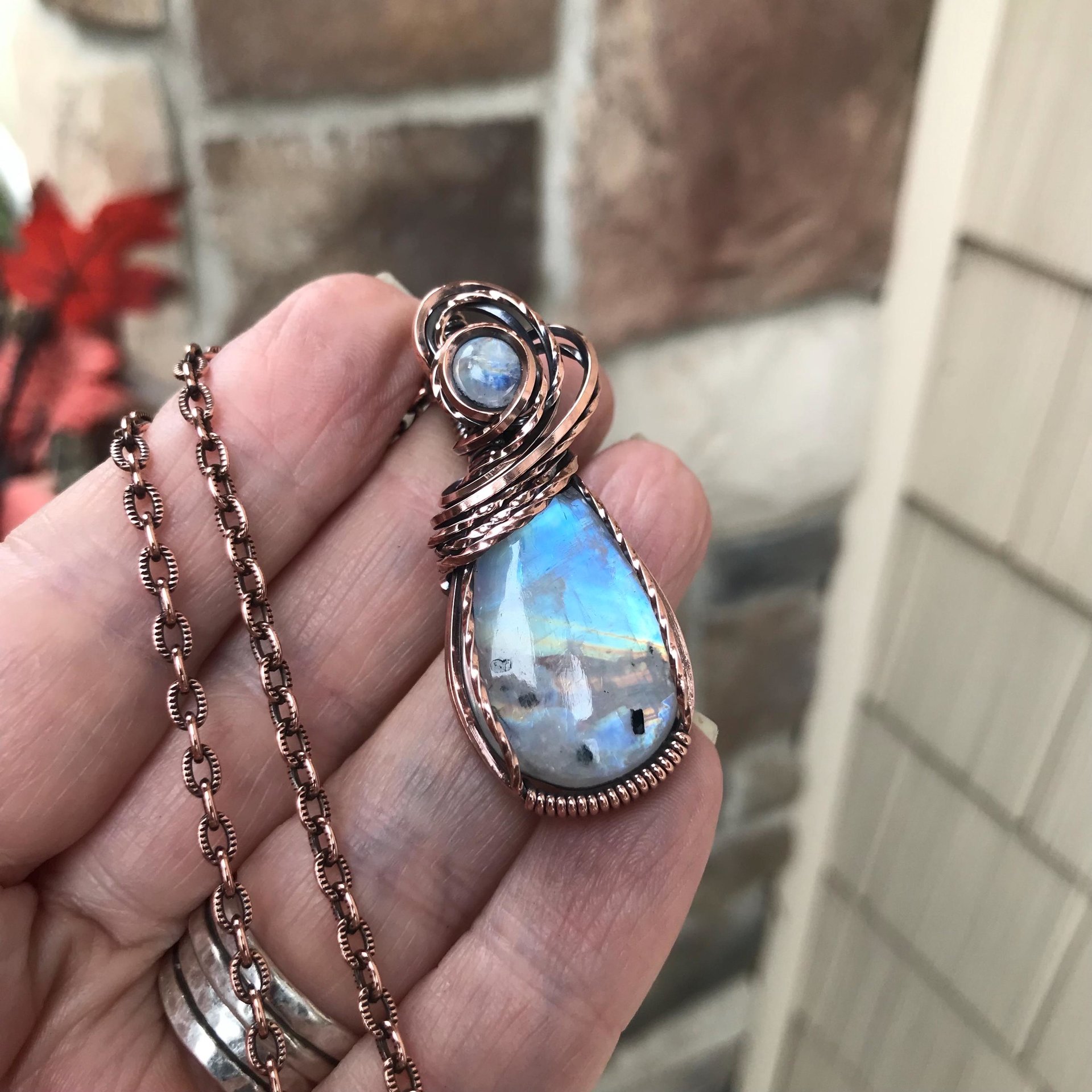 Rainbow Moonstone Copper Necklace