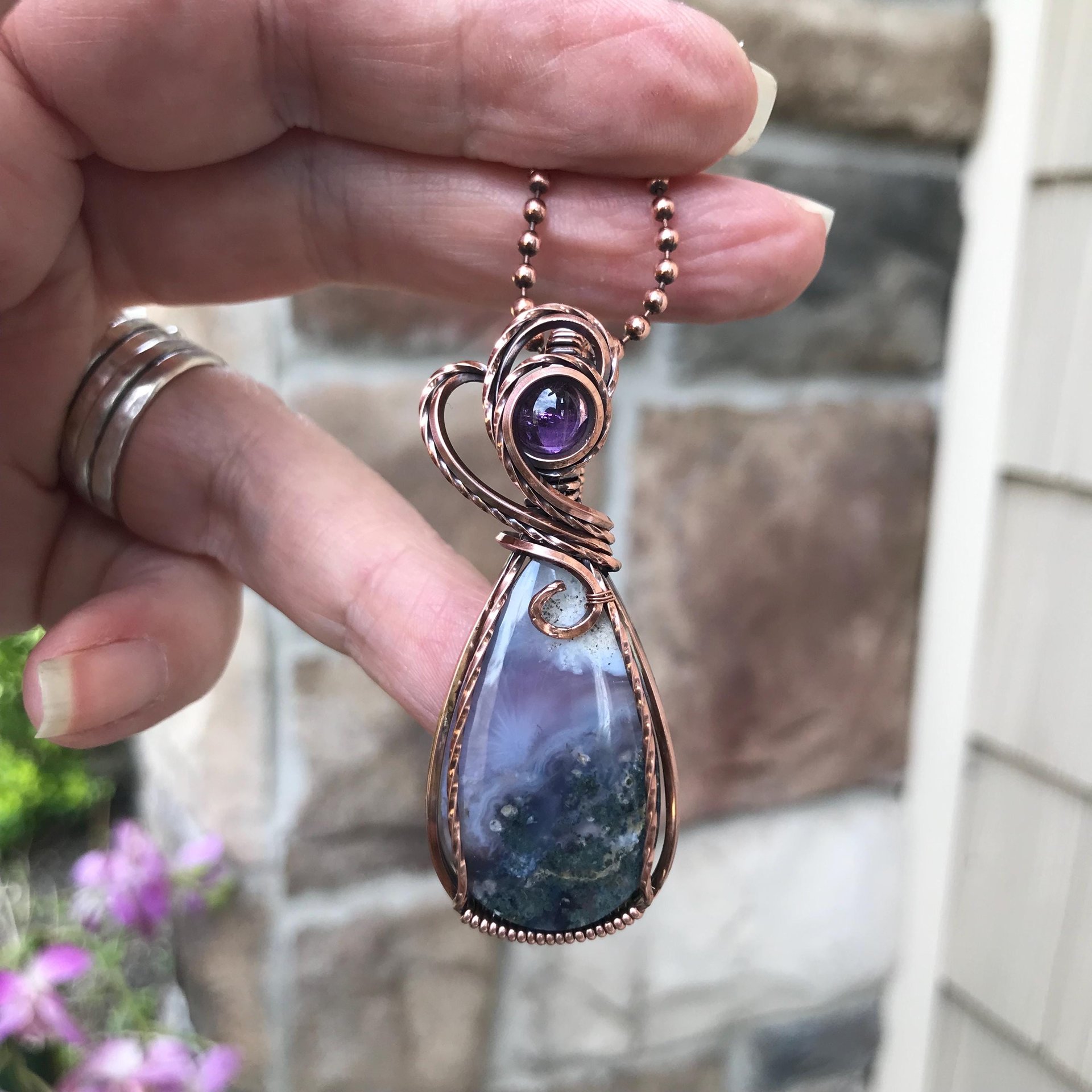 Moss Agate & Chaldedony Copper Necklace