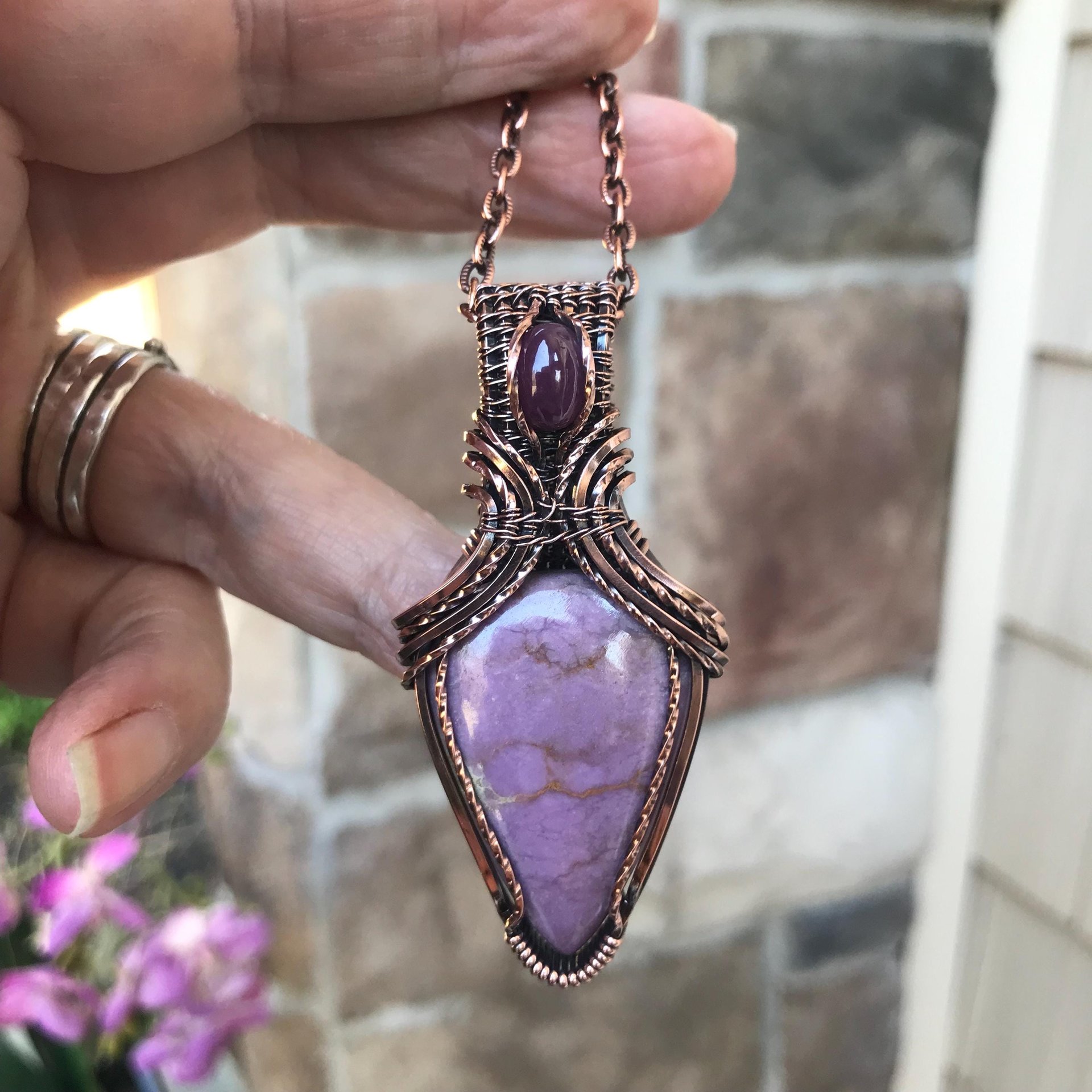 Phosphosiderite & Ruby Copper Necklace with Weaving