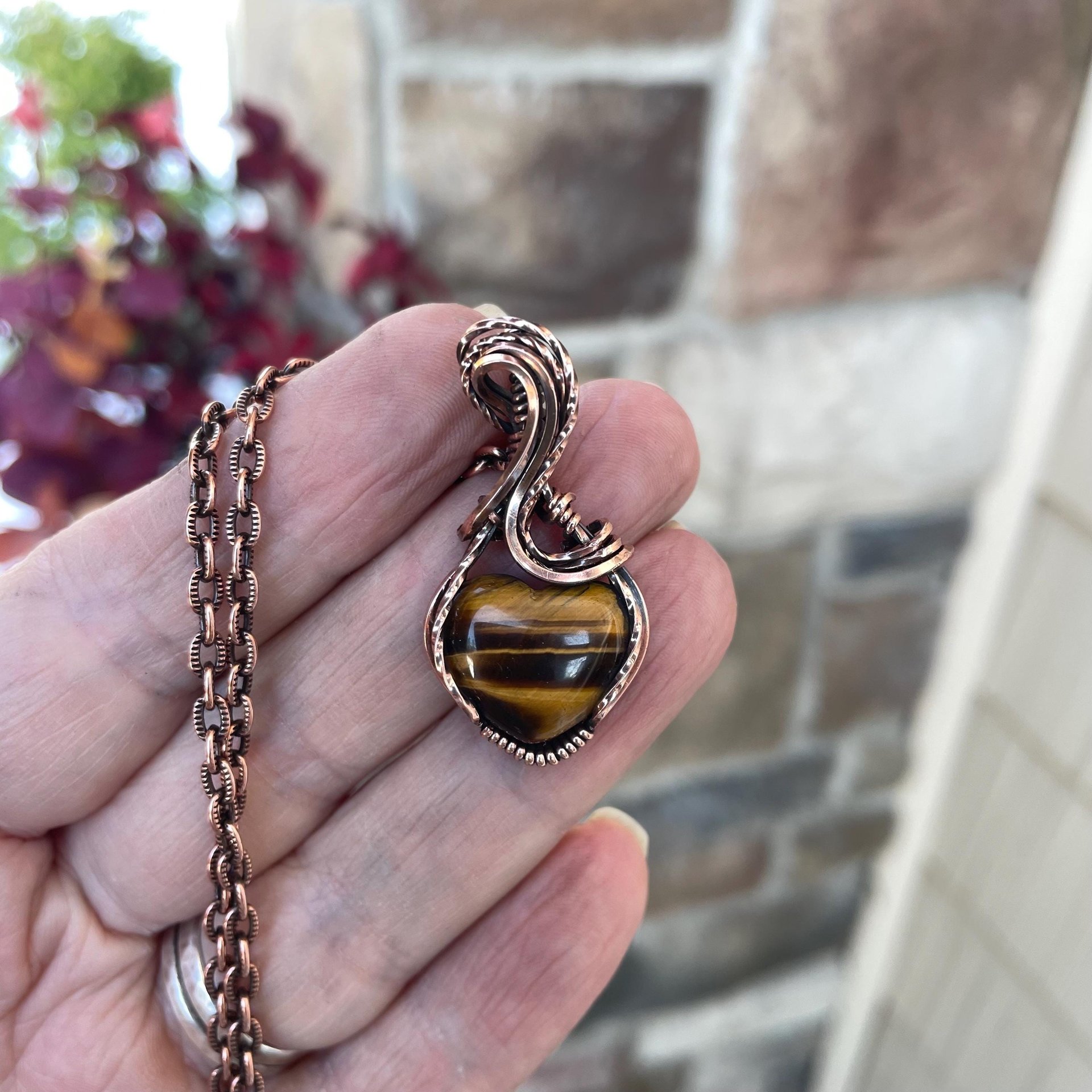 Tiger’s Eye Small Heart Copper Necklace