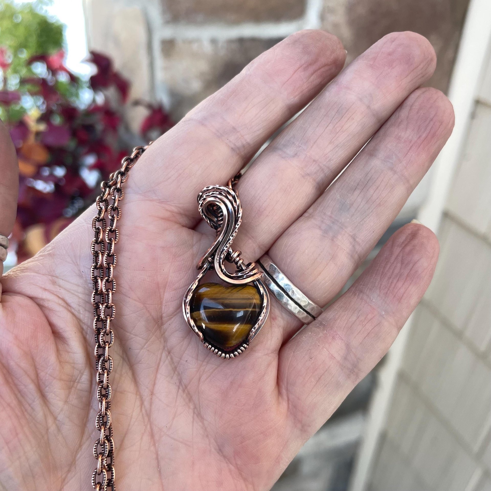 Tiger’s Eye Small Heart Copper Necklace