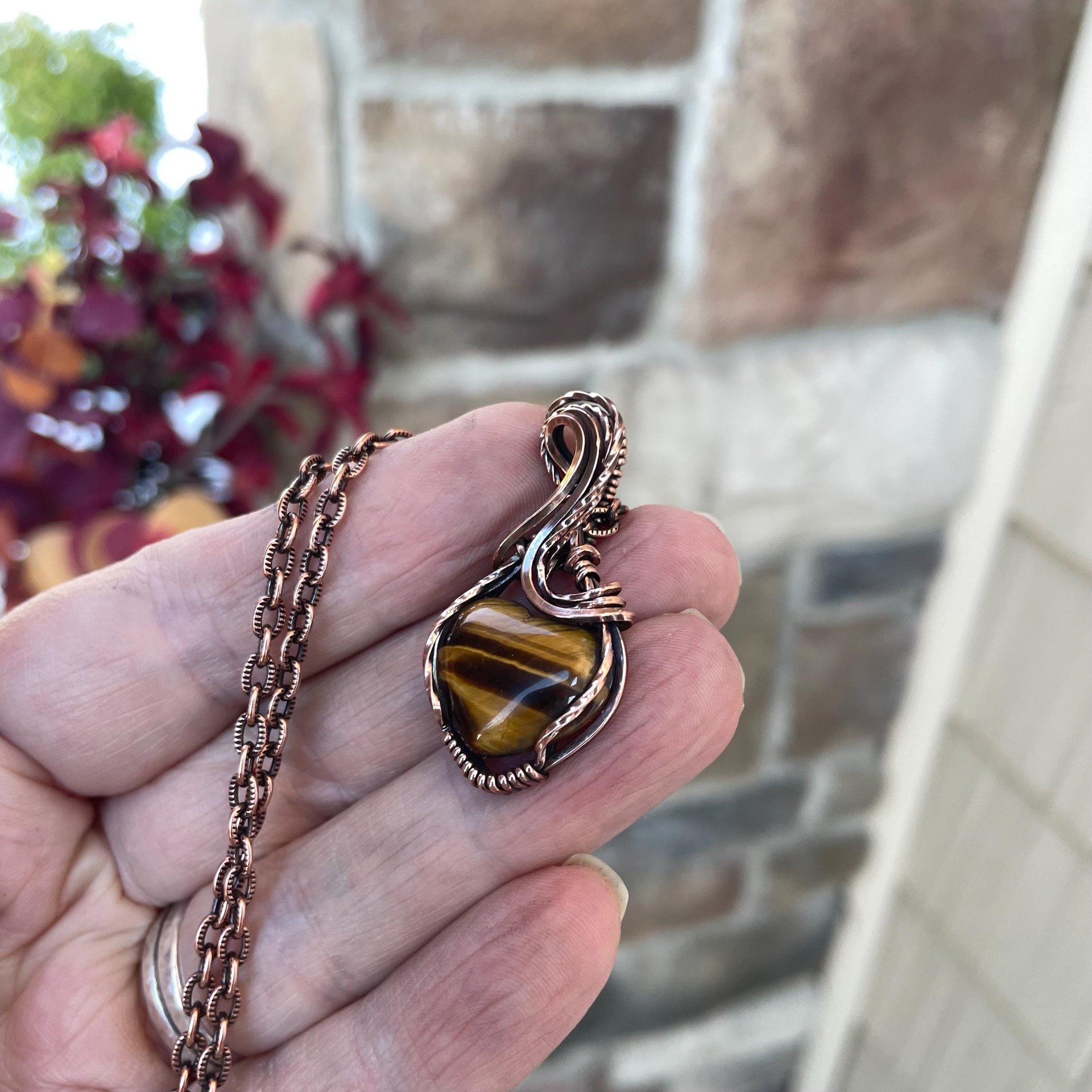 Tiger’s Eye Small Heart Copper Necklace