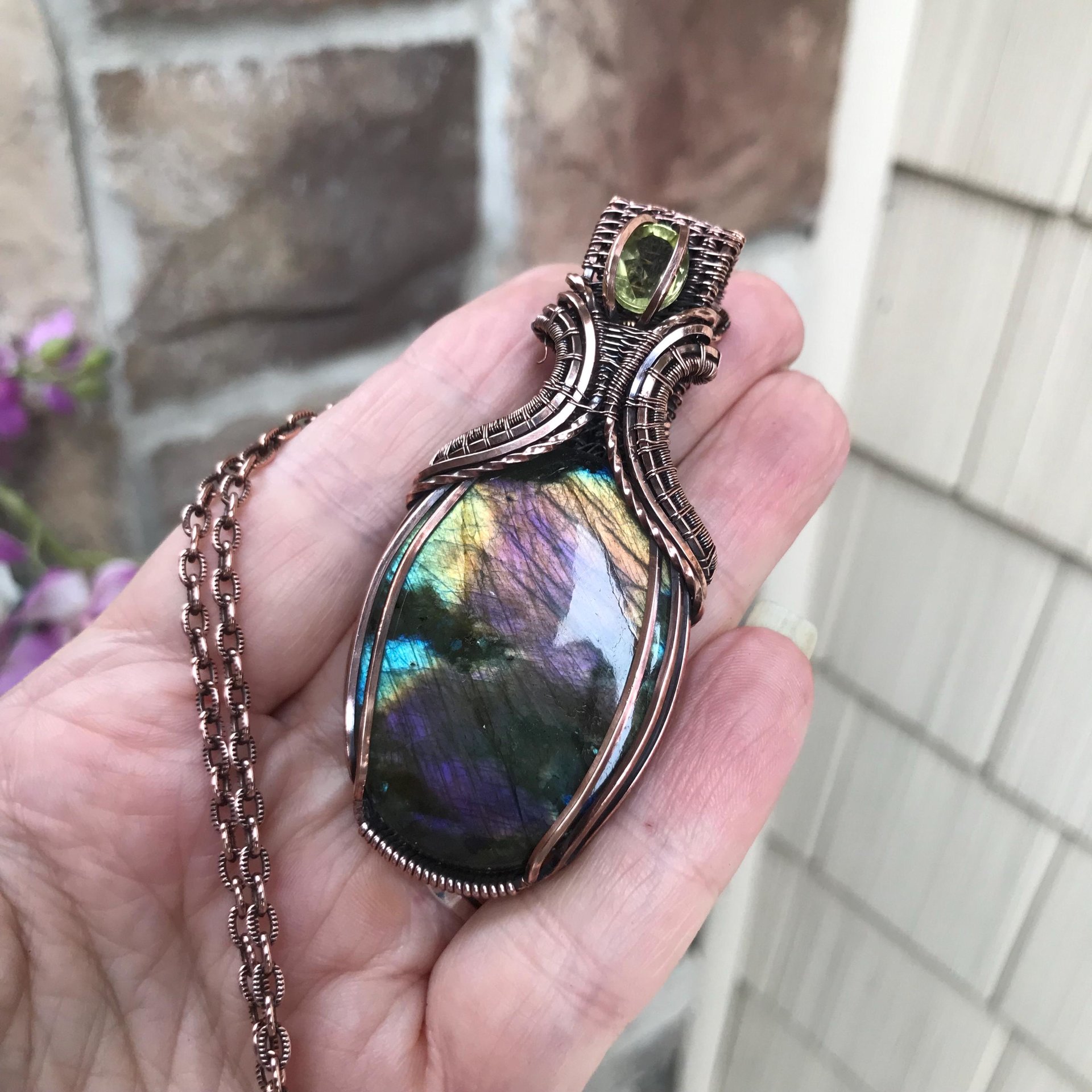 Rainbow Labradorite & Lemon Quartz Copper Necklace